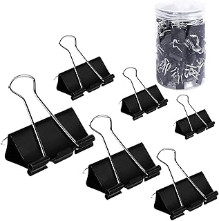 Binder Clips Paper Clamps Assorted Sizes 200 Count (Black), Jumbo, Large, Medium, Small, Mini and Micro,6 Sizes with Box for Office, School and Home