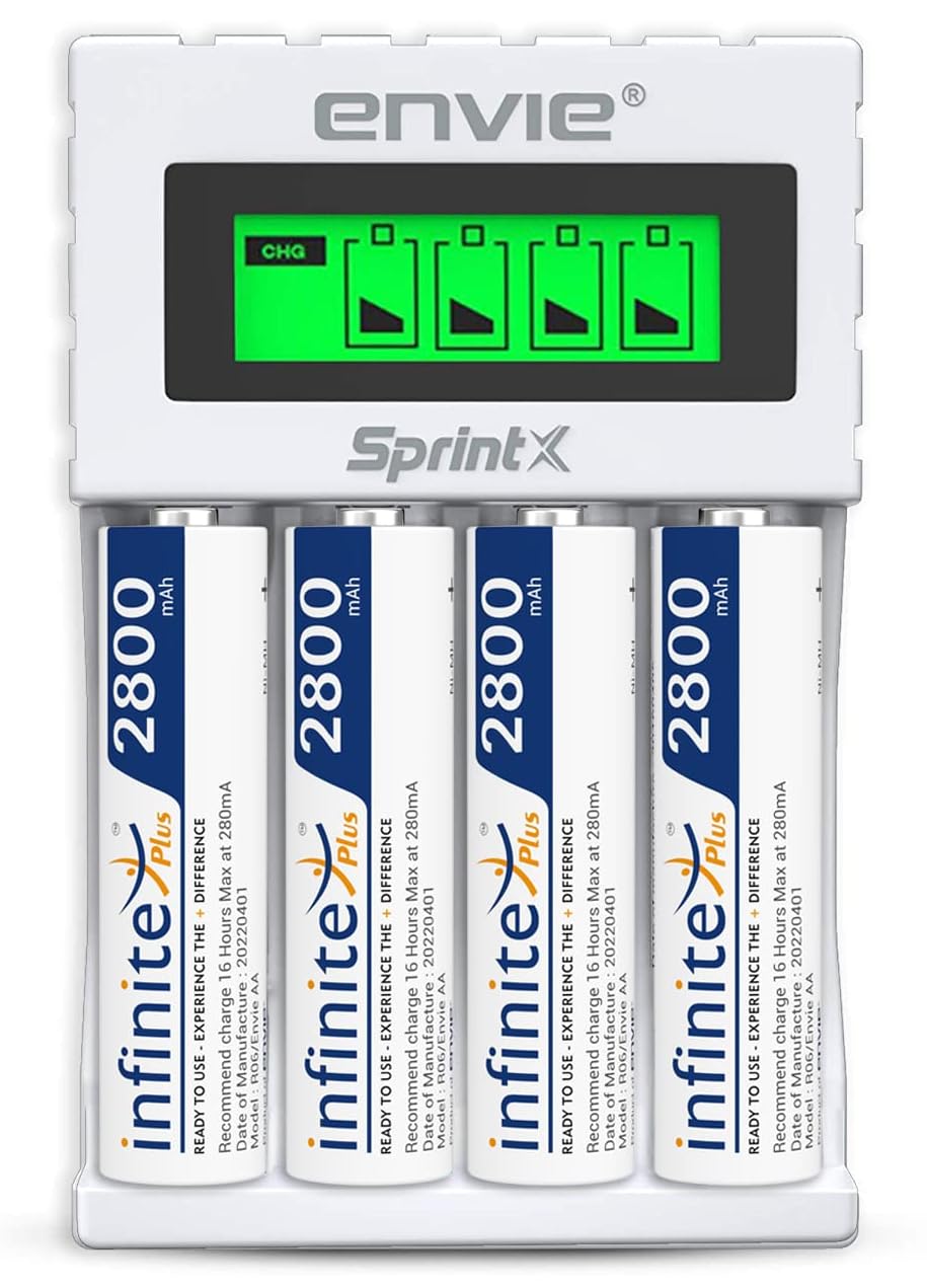 Envie Ultra Fast Charger ECR 11 MC for AA & AAA Ni-MH Rechargeable Batteries with 4xAA2800 Rechargeable Batteries | with Over Charge Protection Camera Battery Charger (White)