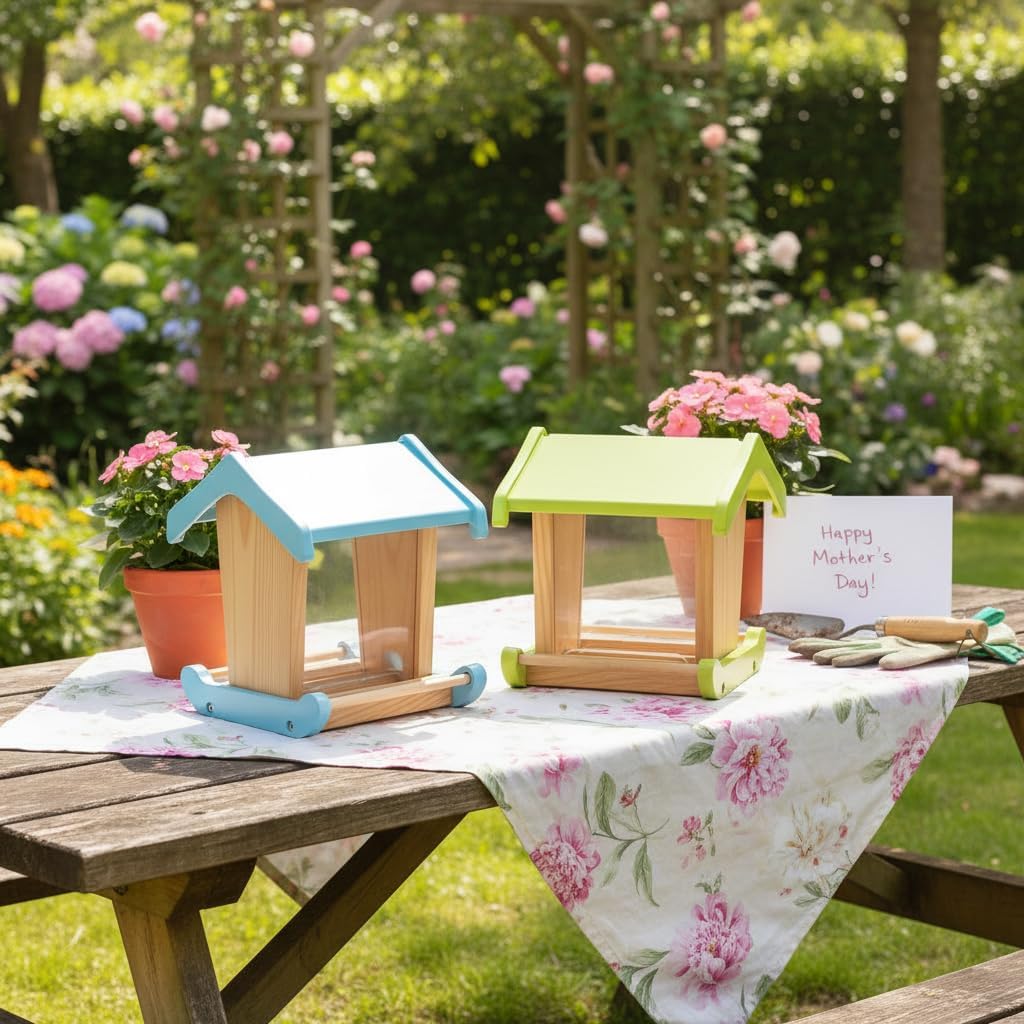 2Pk Hopper Bird Feeders for Outside - DIY Birdfeeder Kit for Adult to Build - Weather Proof Composite Material + 3Lbs Compacity- Hanging Birdfeeder for Outdoor -STEM Project(Blue+Green