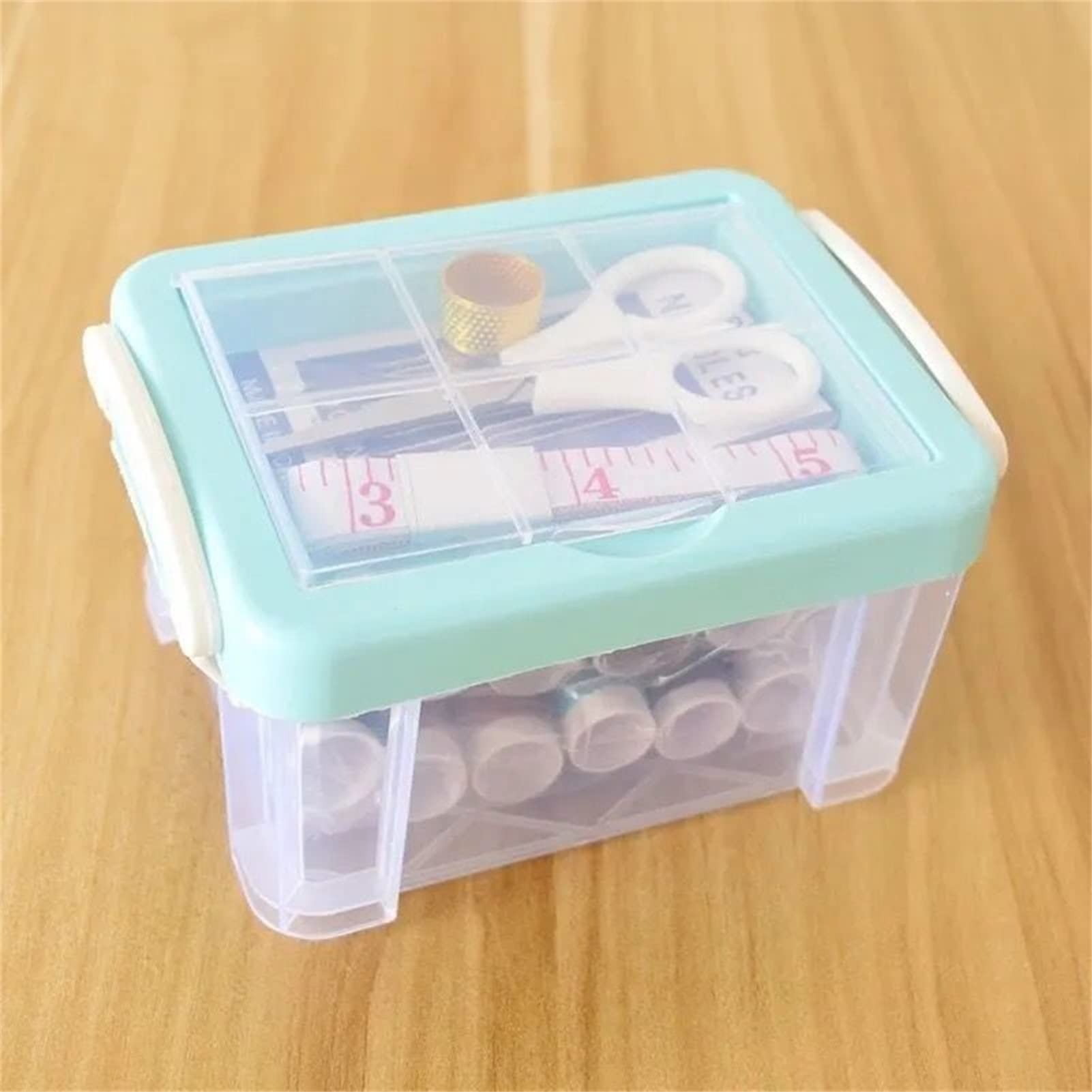 Wnvivi 3 Layers Sewing Box Set,Household Small Sewing Project Kit,Sewing Repair Kit with Case for Home Dormitory Travel(Blue)