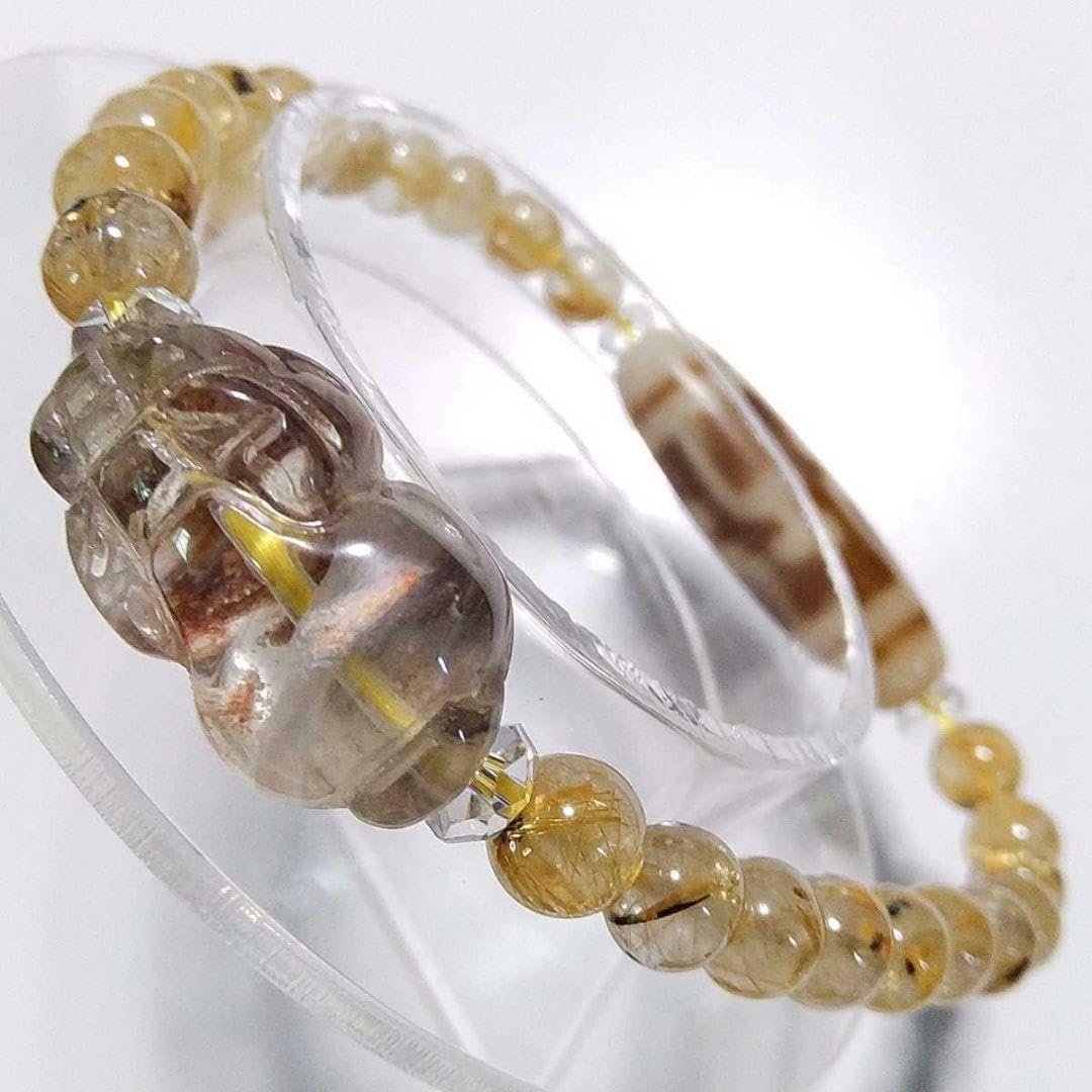 Amazon.co.jp: 宝瓶天珠 ゴールドルチルクォーツ ガーデンクォーツ貔貅 