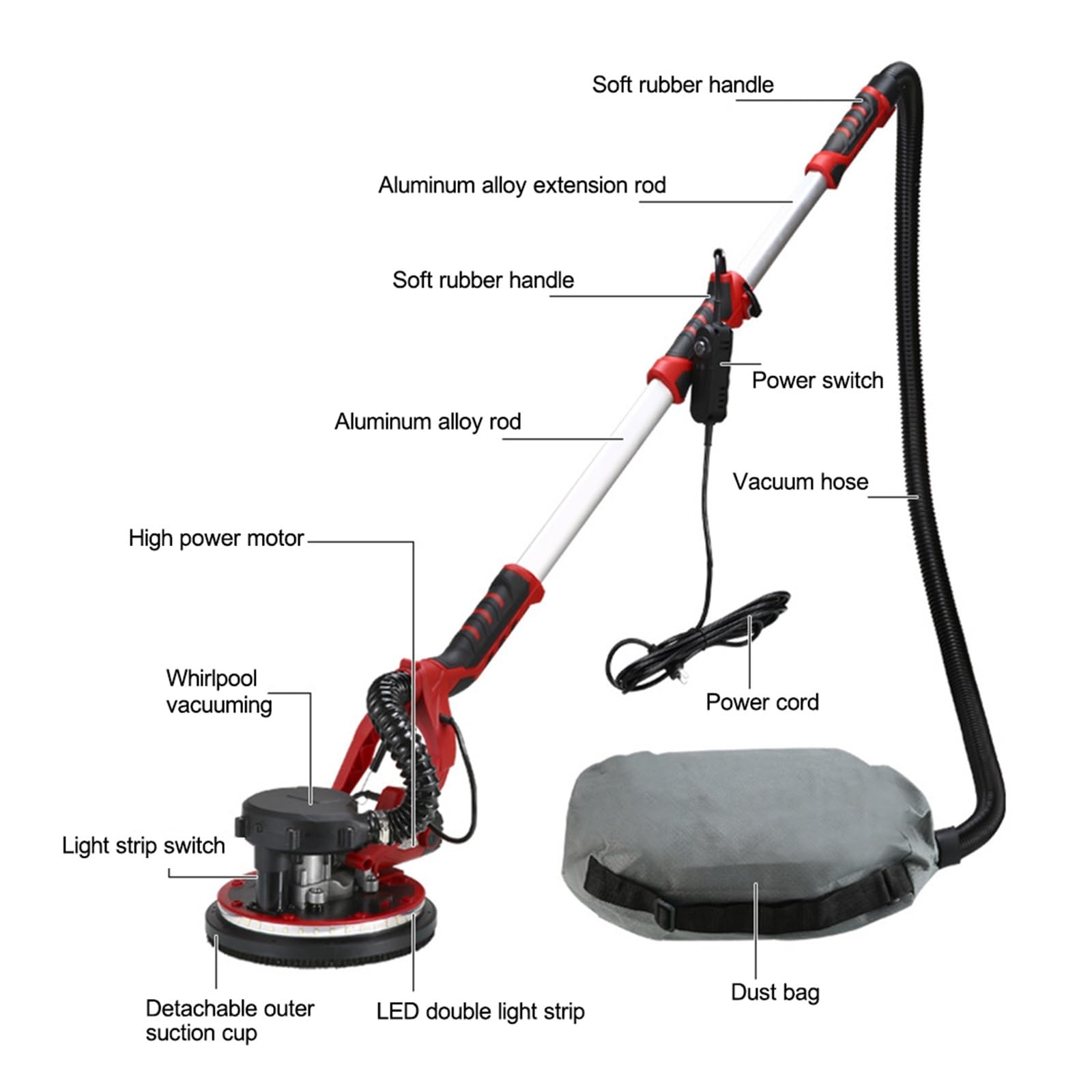 Levigatrice elettrica, Levigatrice elettrica for cartongesso 1280W a velocità variabile con macchina for levigatura a polvere for stucco a parete leggera a LED for vuoto automatico