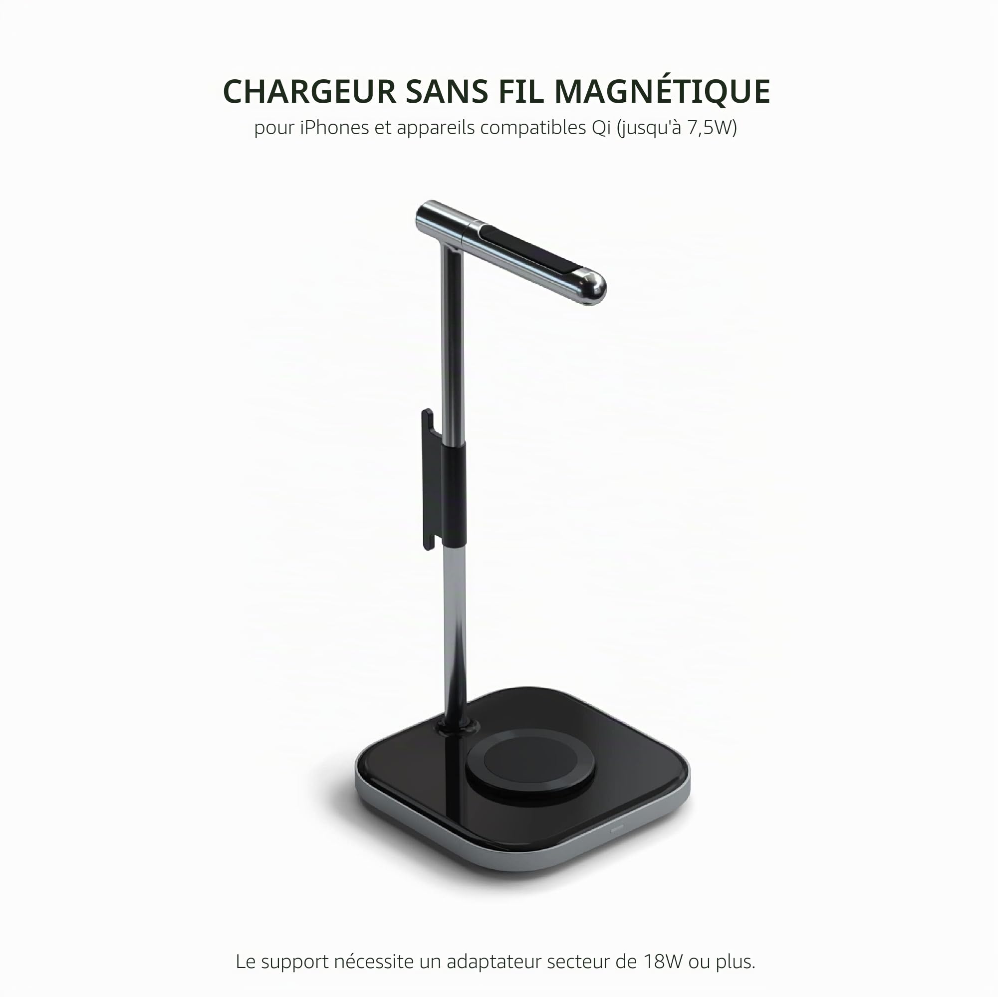 SATECHI Support pour Casque 2 en 1 avec Chargeur sans Fil, Port USB C et Chargeur Magnétique, Compatible avec Tous Les iPhone 17 16 15 à 12, AirPods Pro et Autres Appareils Qi