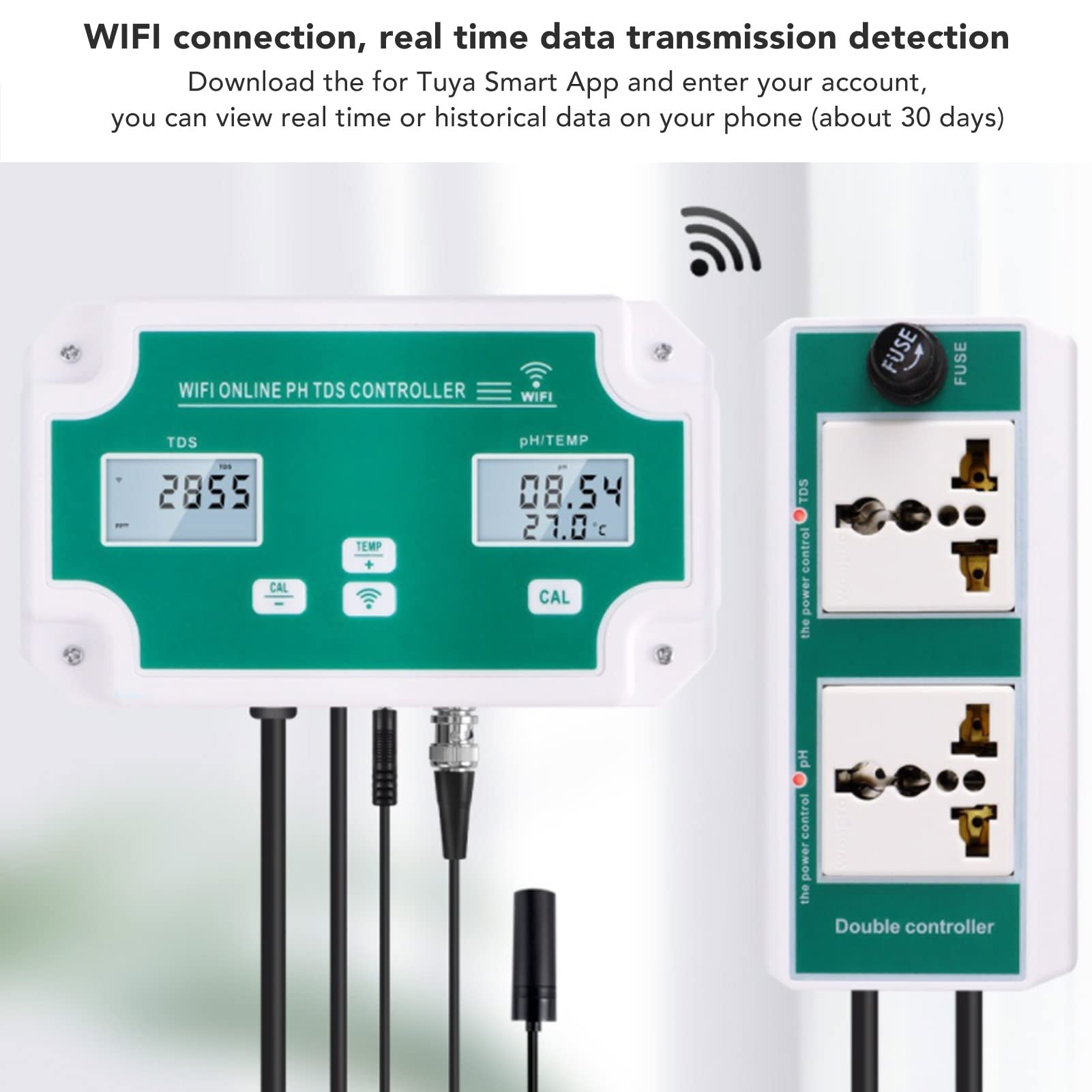 WIFI PH TDS Detector, Detectar Temperatura PH TDS Valores Sondas de Alta Precisión Controlador de Calidad Del Agua Analizador, Transmisión de Datos en Tiempo Real para Laboratorios(EU230V)
