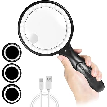 Magnifying Glass with Light 60x 30x 33x LED Handheld Magnifier 30X Reading Magnifier with Light USB Charging Magnifier 3 Modes Reading Magnifier for Seniors Children Jewelers Hobbies