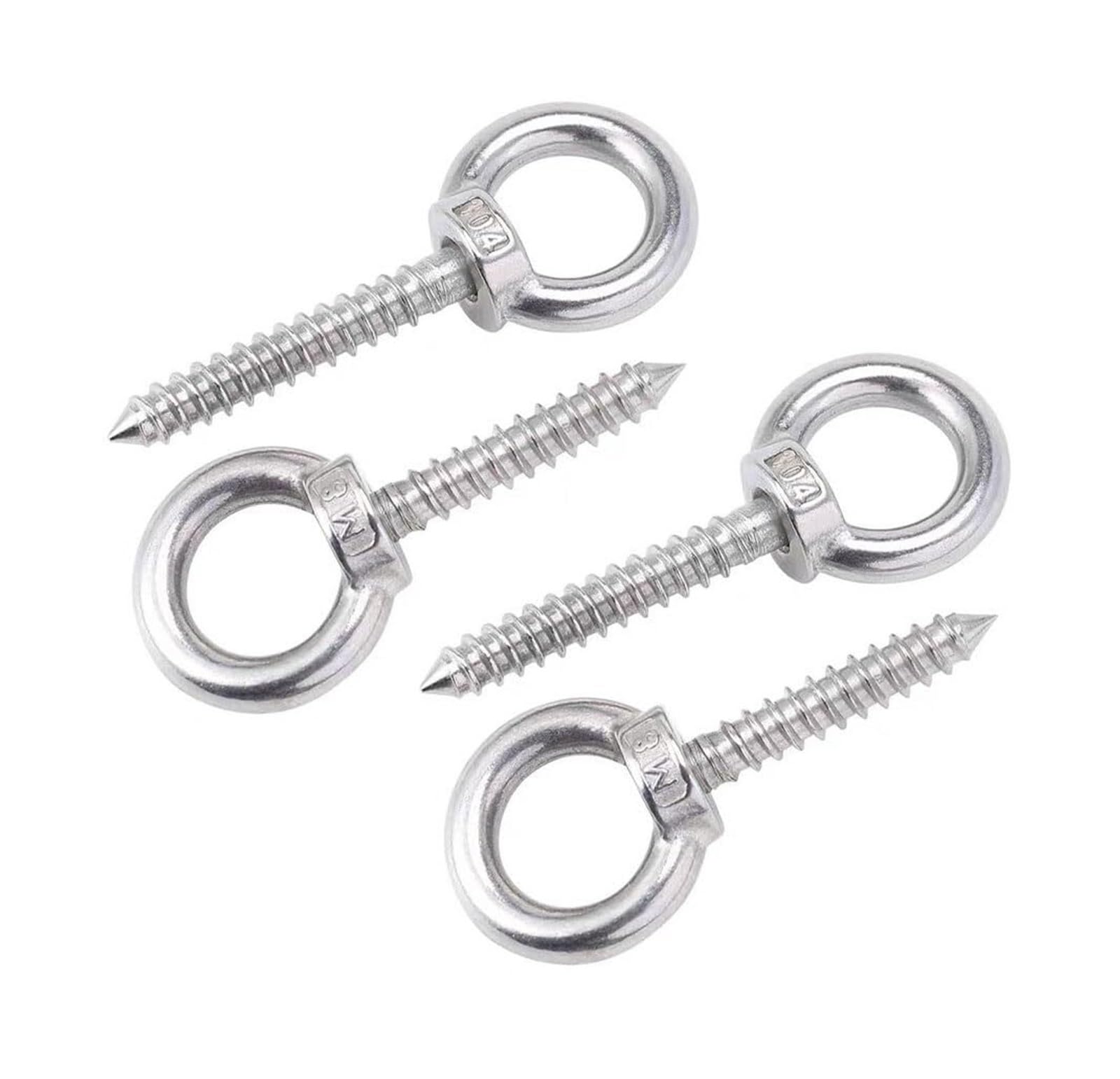 Pernos de ojo de acero inoxidable M4x50mm de rosca madera para fijación firme 4uds 1