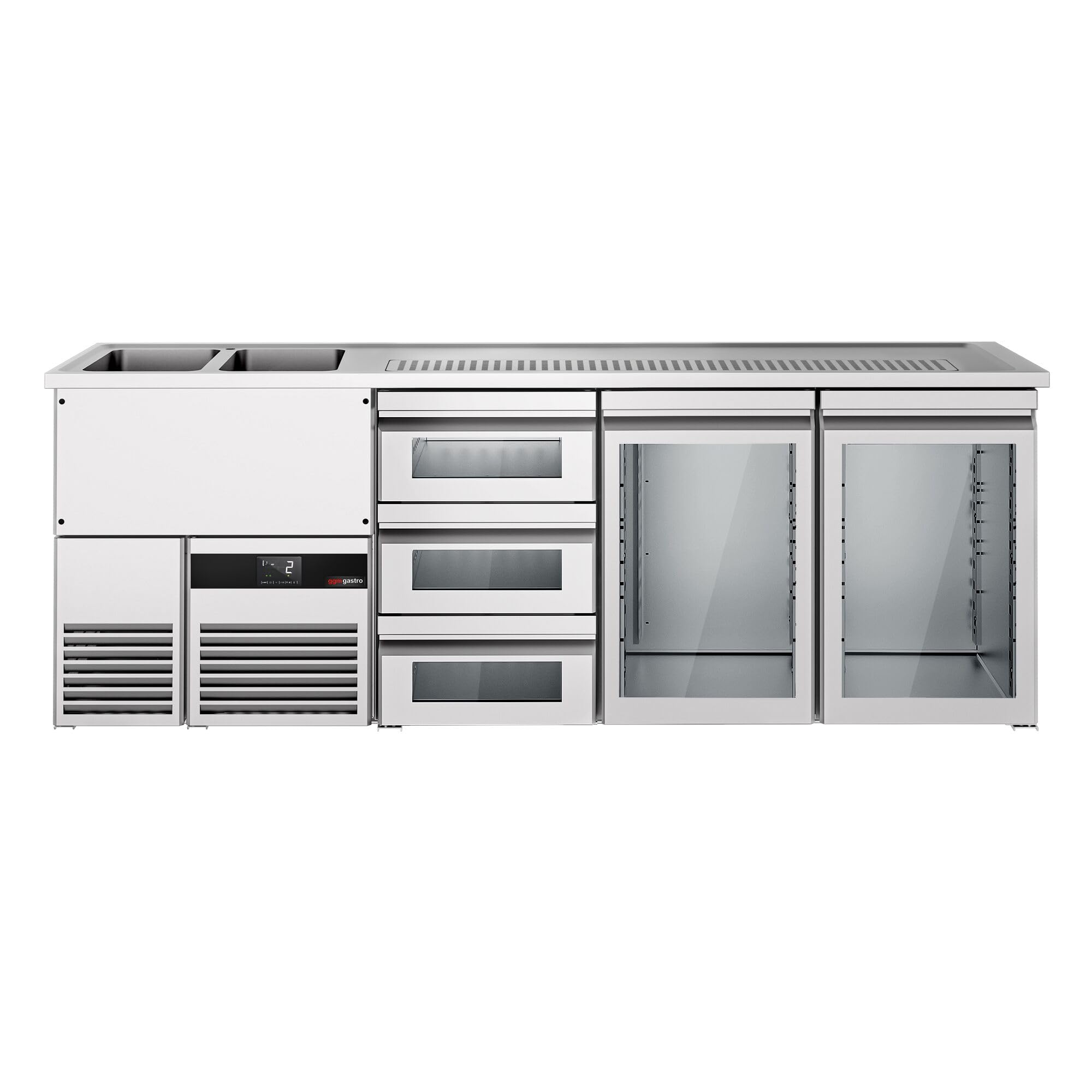GGM Gastro | BLF257D#SG13#2#GT | Biertheke PREMIUM - 2500x700mm - 2 Glastüren & 3 Glasschubladen