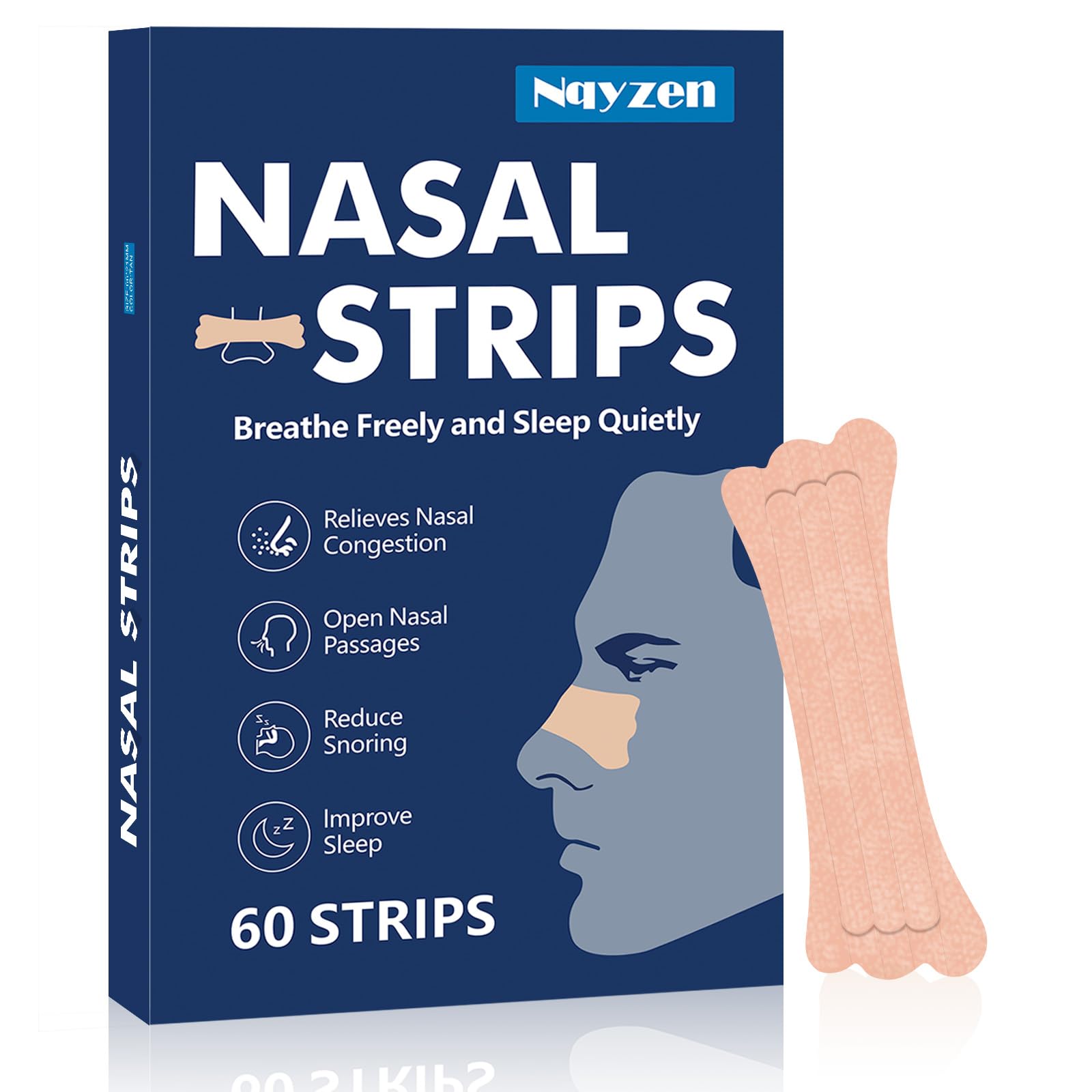 Nqyzen Nasal Strips 60Pcs Nasal Strips for Snoring Extra Strength Nose Strips for Breathing Anti Snoring Strips Truncated