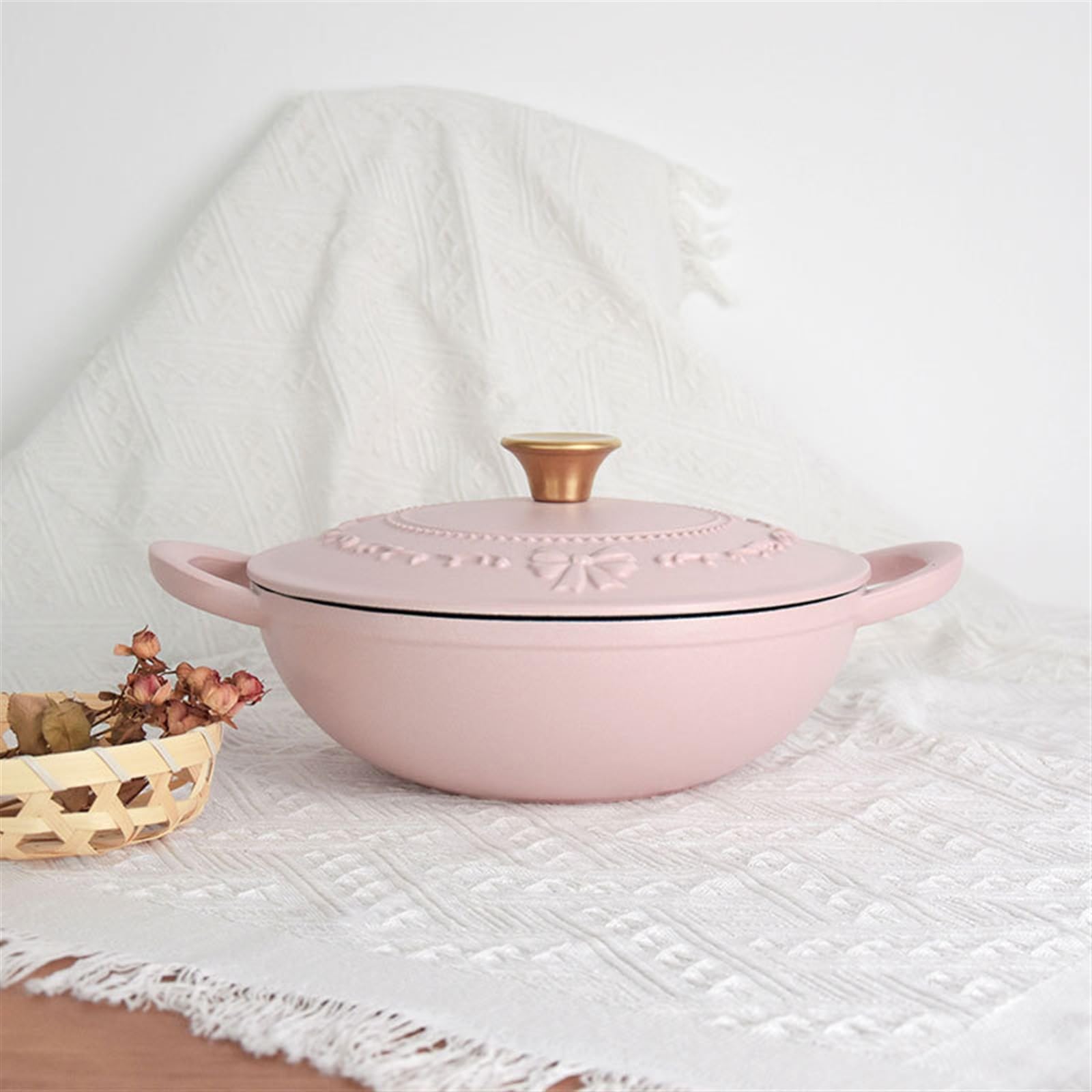 2,72 Qt żeliwny Kociołek Holenderski Z Pokrywką Emalowany Nieprzywierający Podwójne Uchwyty Dutch Oven Do Kuchenki Gazowej Indukcyjnej Smażenie