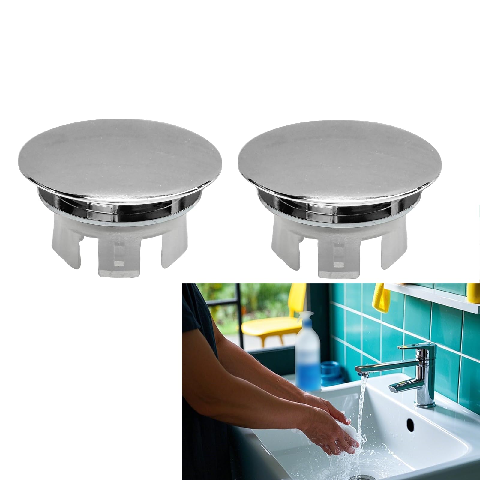 2 Pack Sink Overflow Cover Basin Trim Copper Bathroom Sink Rings,Bathroom Basin Sink Overflow Cover Insert in Round Trim Cap,Double Layer Copper Solid Chrome (Sliver)