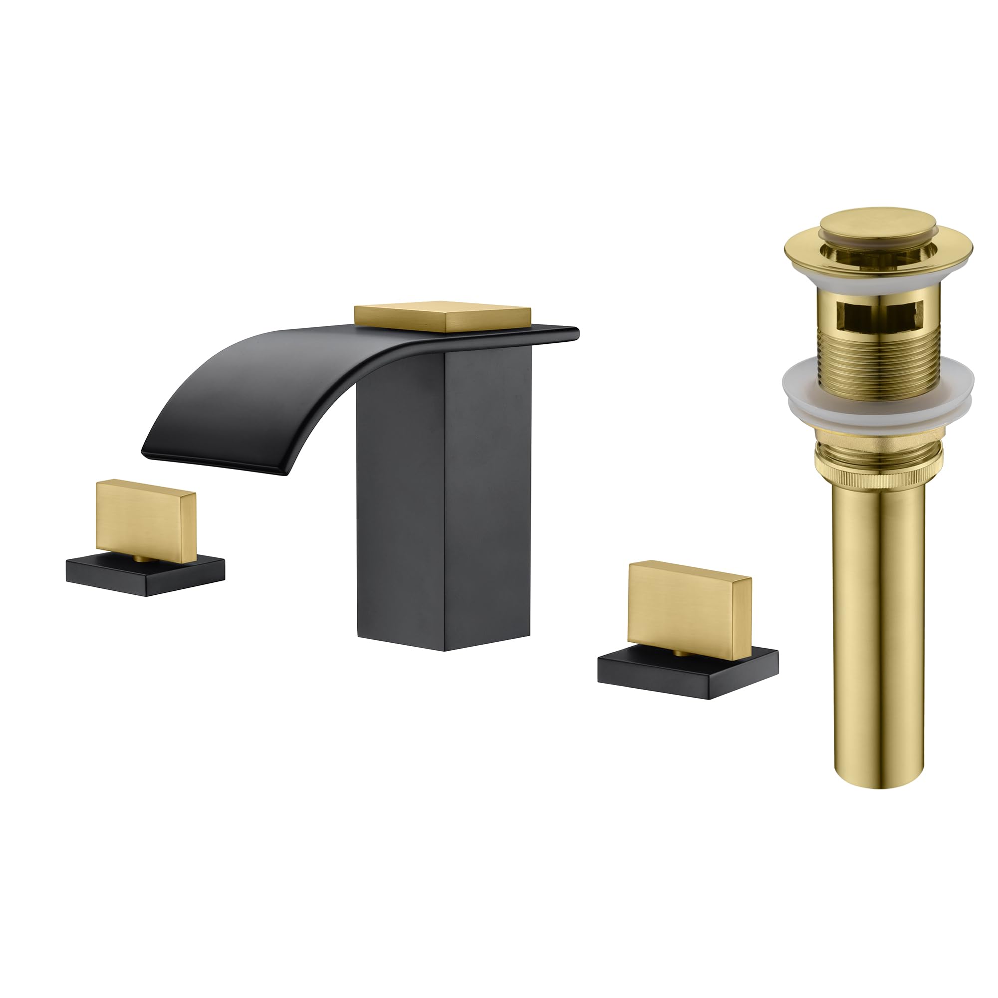 Hcfyauis Black/Gold Widespread Bathroom Faucet S1408w-Mg + Pop Up Drain S7304bg