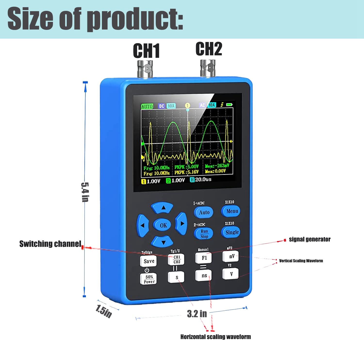 Osciloscopio DSO2512G - Osciloscopio digital 2-en-1 y generador de señales DDS, banda de 120 Mhz y tasa de intercambio de 500 /S