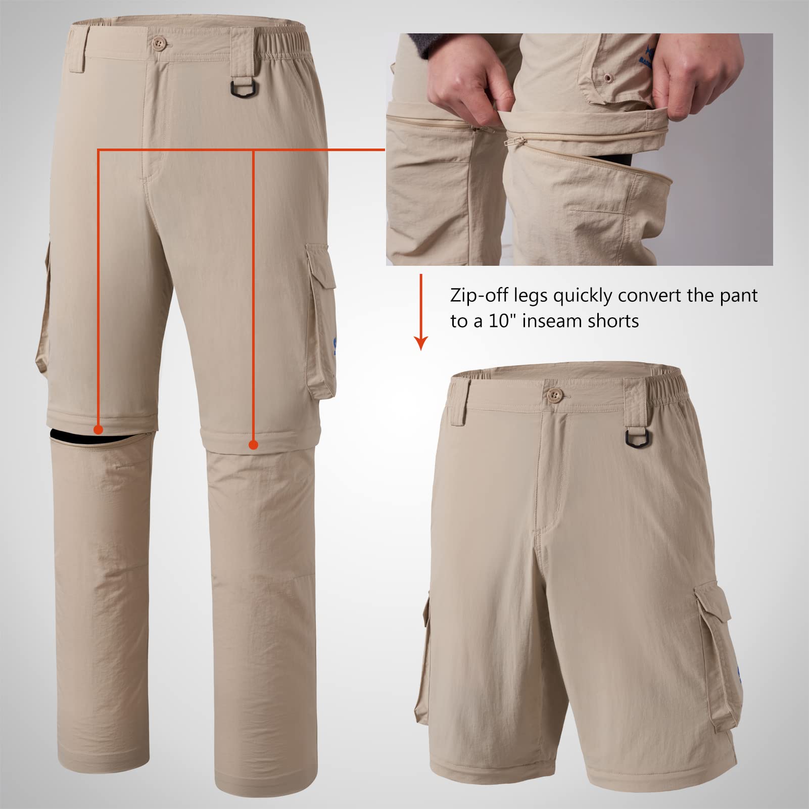 Bassdash Pantalones Convertibles de Secado Rápido para Exteriores con Cremallera para Hombre,Ligero y Resistente al Agua con Protección Solar UPF50+