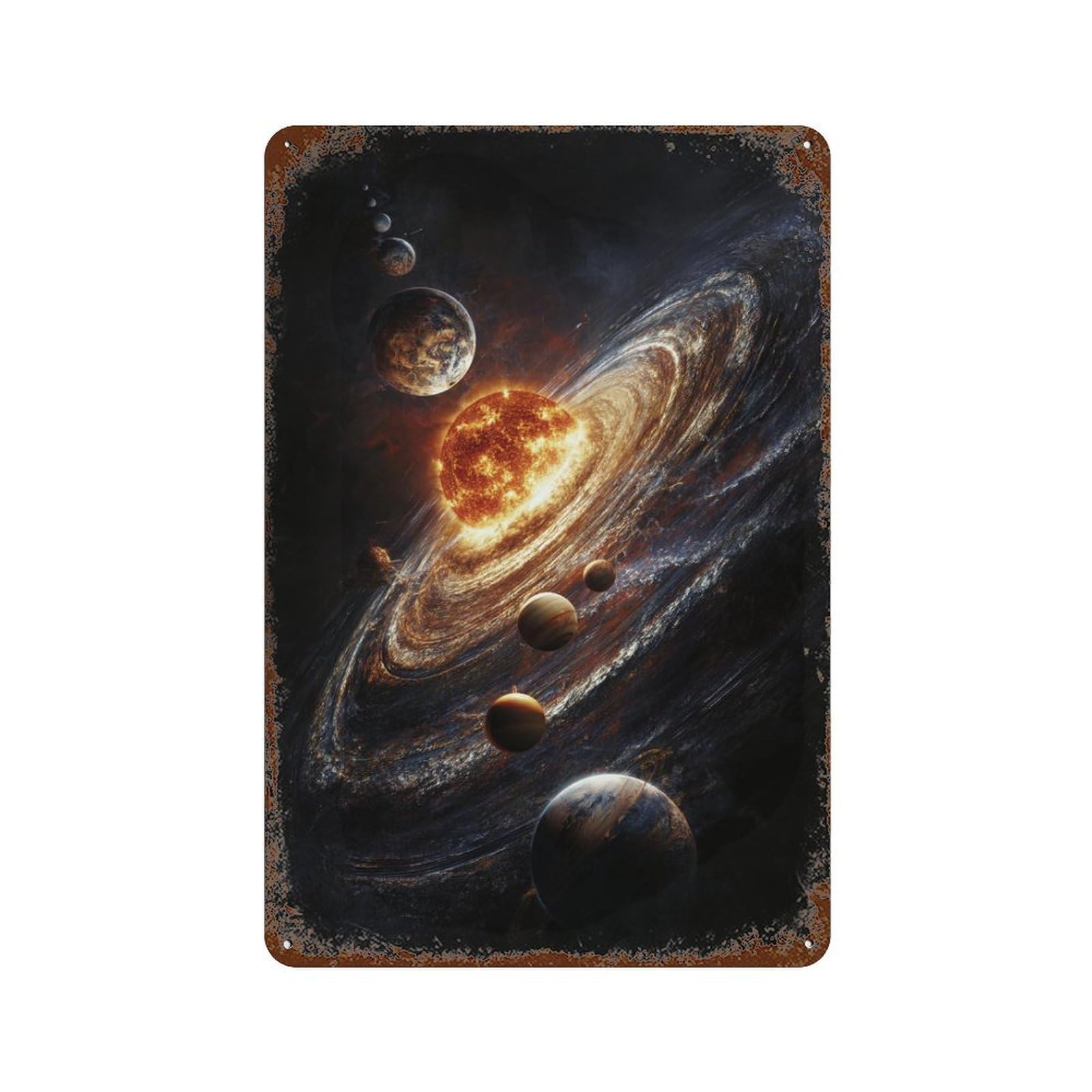 Galactic Planetary System 11.8"x7.9" Rustic Tin Plaque, Retro Wall Decor for Garage, Bar And Workshop Decor