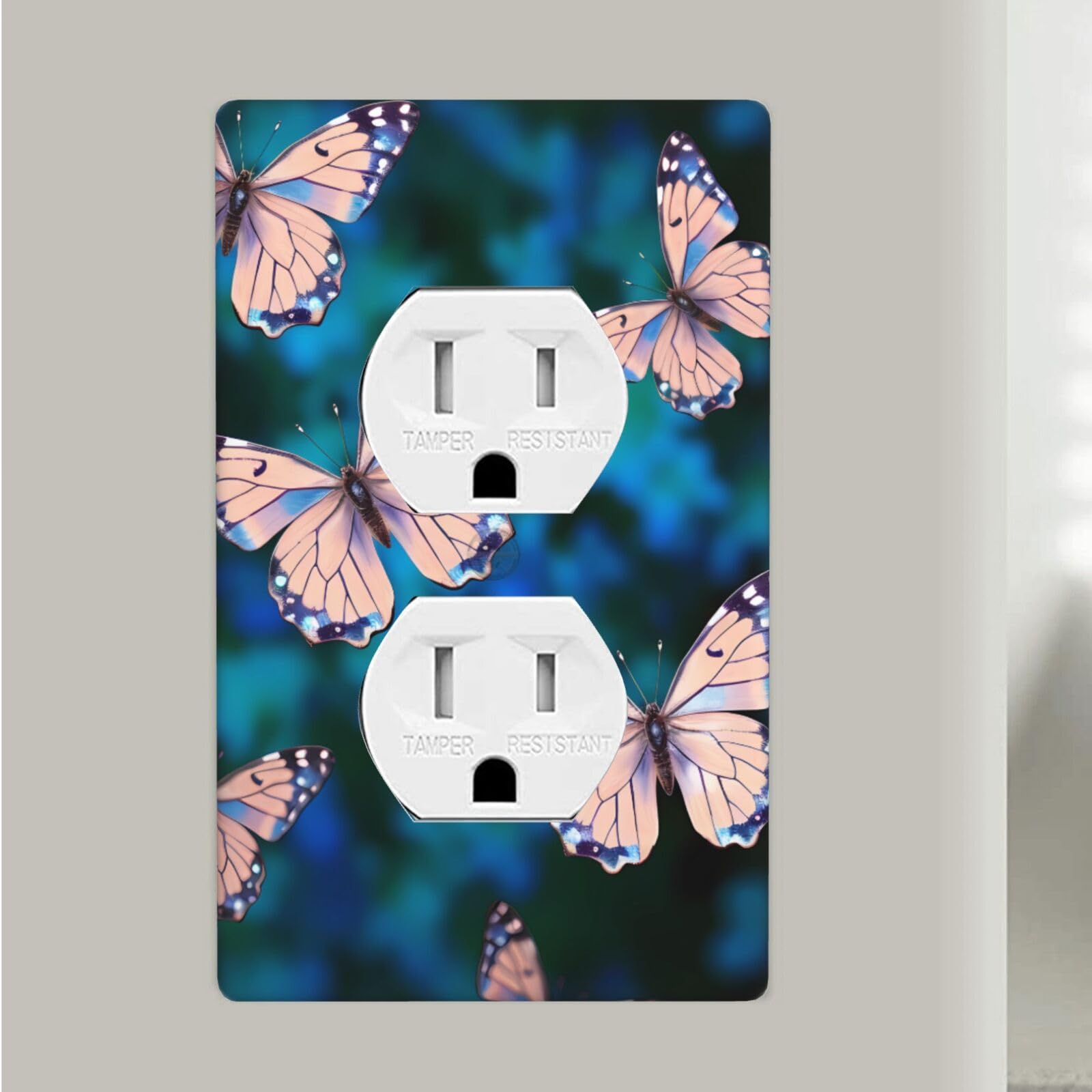Cute Butterflies Duplex Receptacle Outlet Covers, 1-Gang Standard Size Wall Plates Unbreakable Polycarbonate Electrical Switchplate Cover Faceplate for Bathroom Kitchen Decor