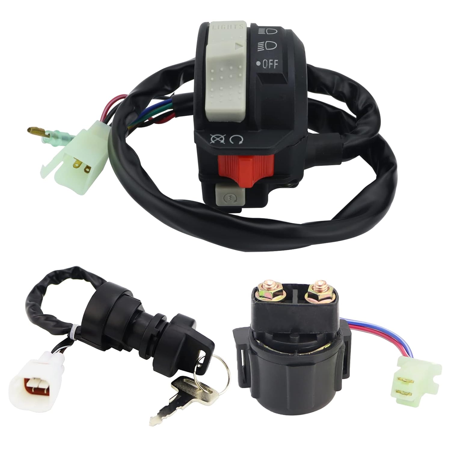 Left Handlebar Switch & Solenoid Relay & Ignition Switch for Yamaha Kodiak 400 1993-1995 Big Bear 350 1995-1996 Moto-4 350 1995 Warrior 350 1996-2001 4GB-83973-09-00