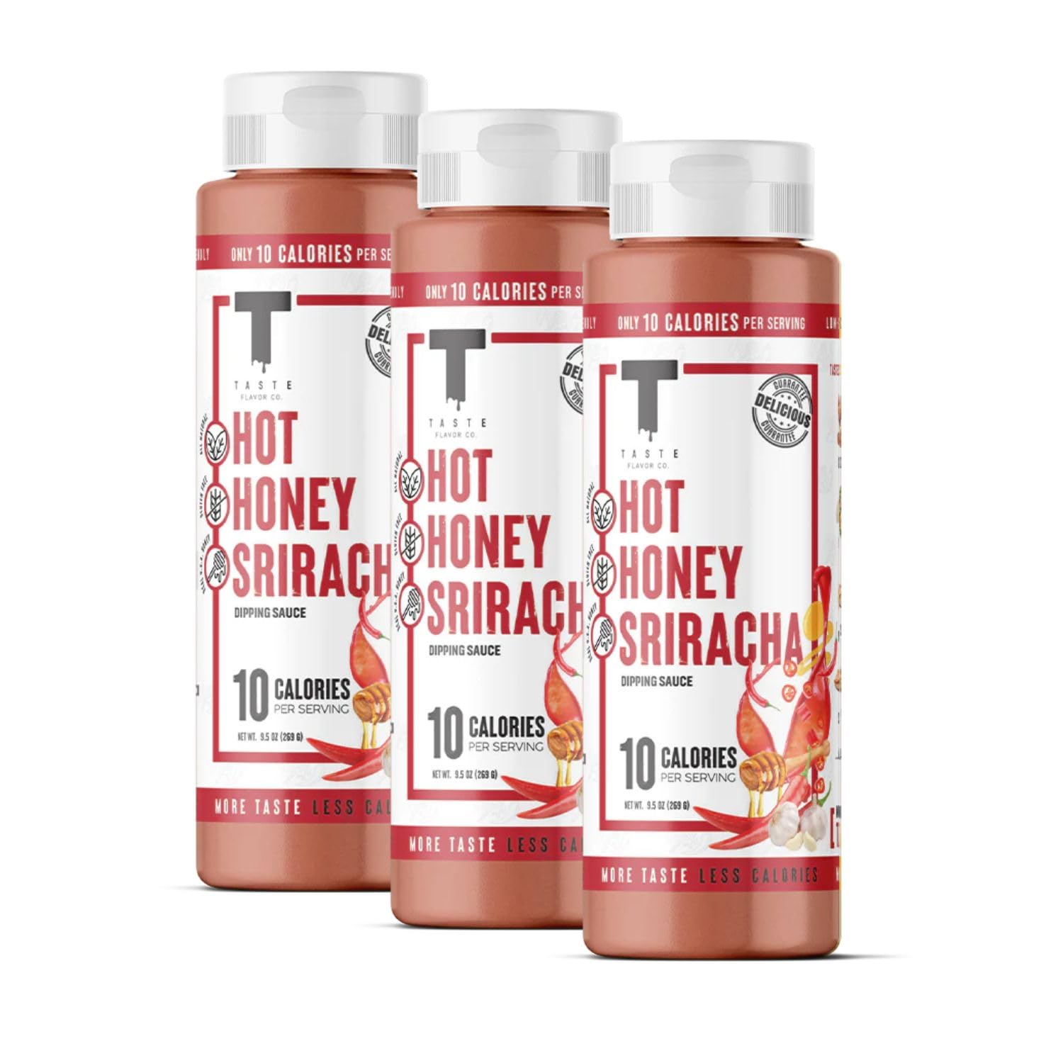 Taste Flavor Co. Grilling, Dipping Sauce and Marinade, Great Tasting, Low-Calorie Sauces, Keto Friendly, No Oils (3 Pack, Hot Honey Sriracha)