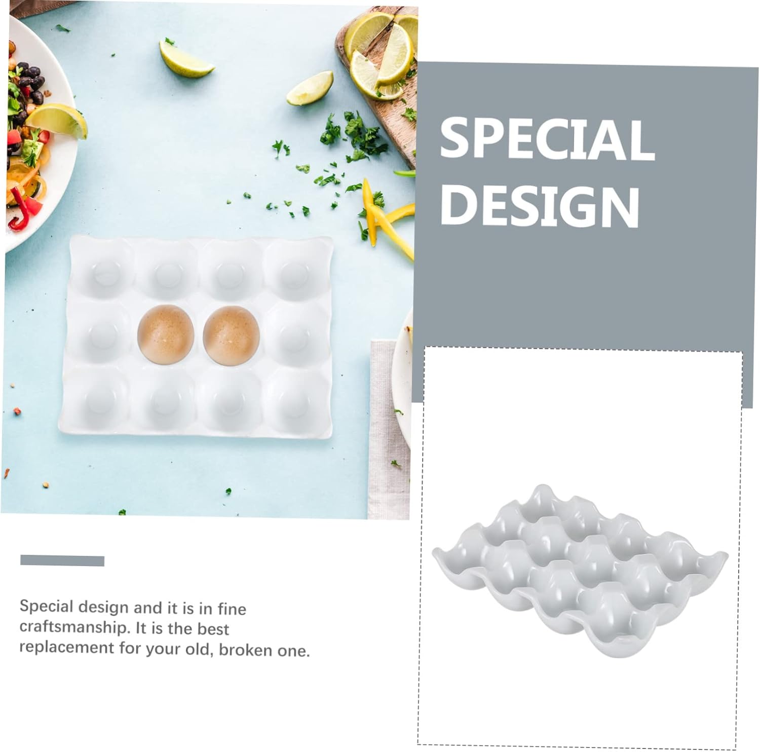 Mikinona Ceramic Egg Keeper with Multi Design Refrigerator Egg Box for Home Storage White Color Easy to Clean Capacity