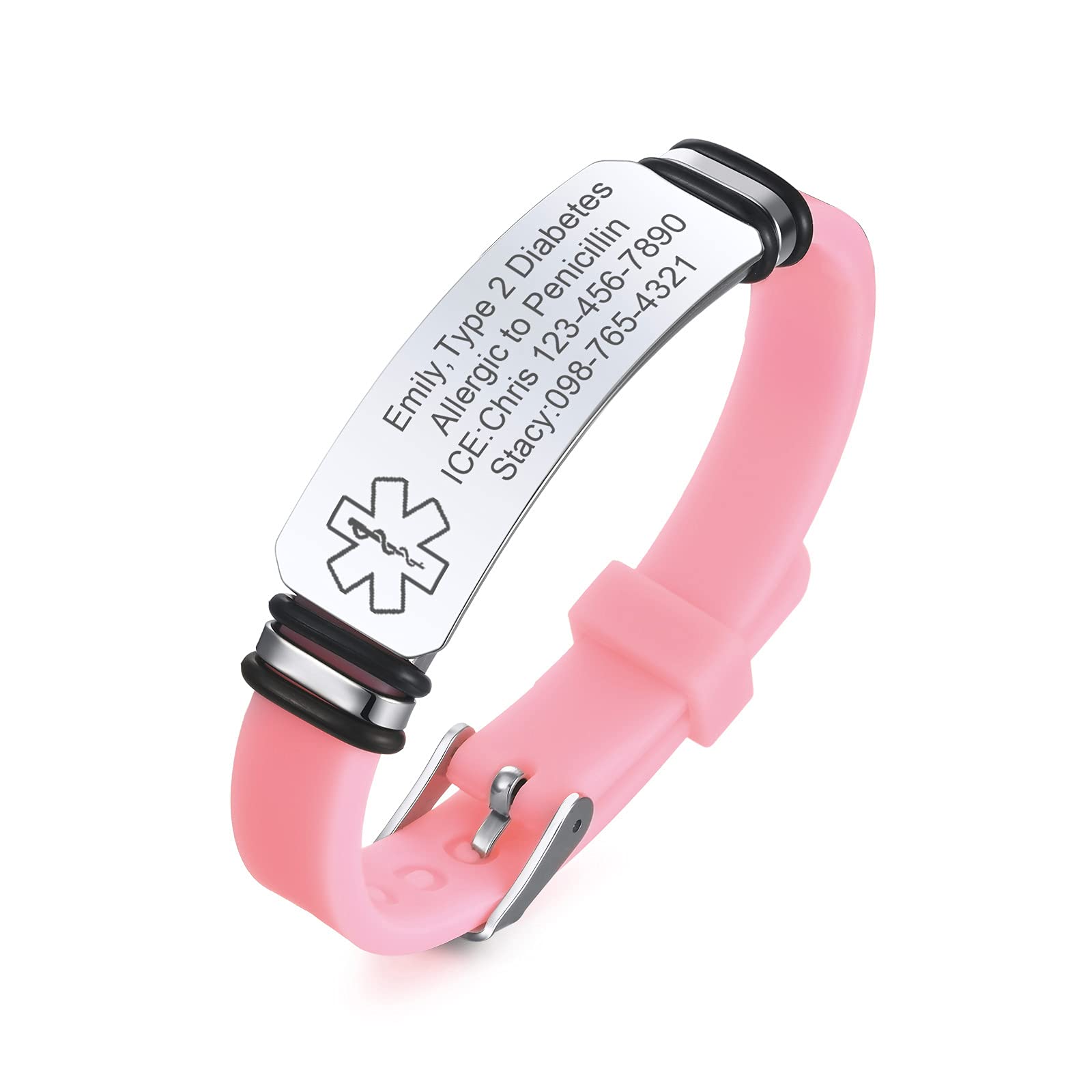 VNOX Medical Alert Bracelets for Men &amp; Women Kids with Free Engraving Adjustable Stainless Steel Mesh Emergency Medical ID Bracelets Wristband