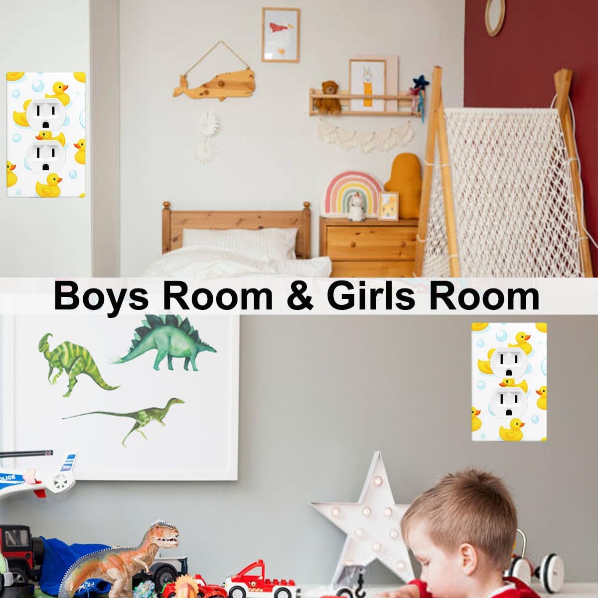 Cute Ducks and Soap Bubbles 1-Gang Duplex Wall Plate, Summer Yellow Rubber Duck Outlet Covers for Boys Girls Bathroom Bedroom Decor Kids Nursery