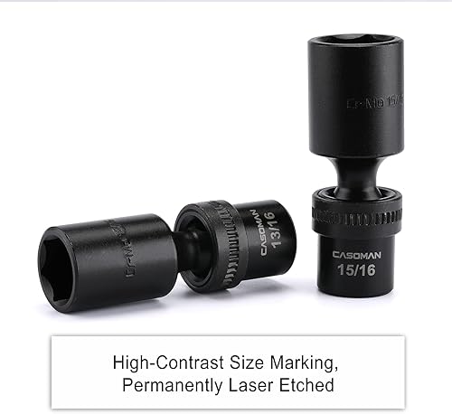 Miniatura 6 de CASOMAN Juego de dados de impacto universal de 12 pulgada de profundidad, SAE, 716"-1-14", CR-MO, enchufe giratorio