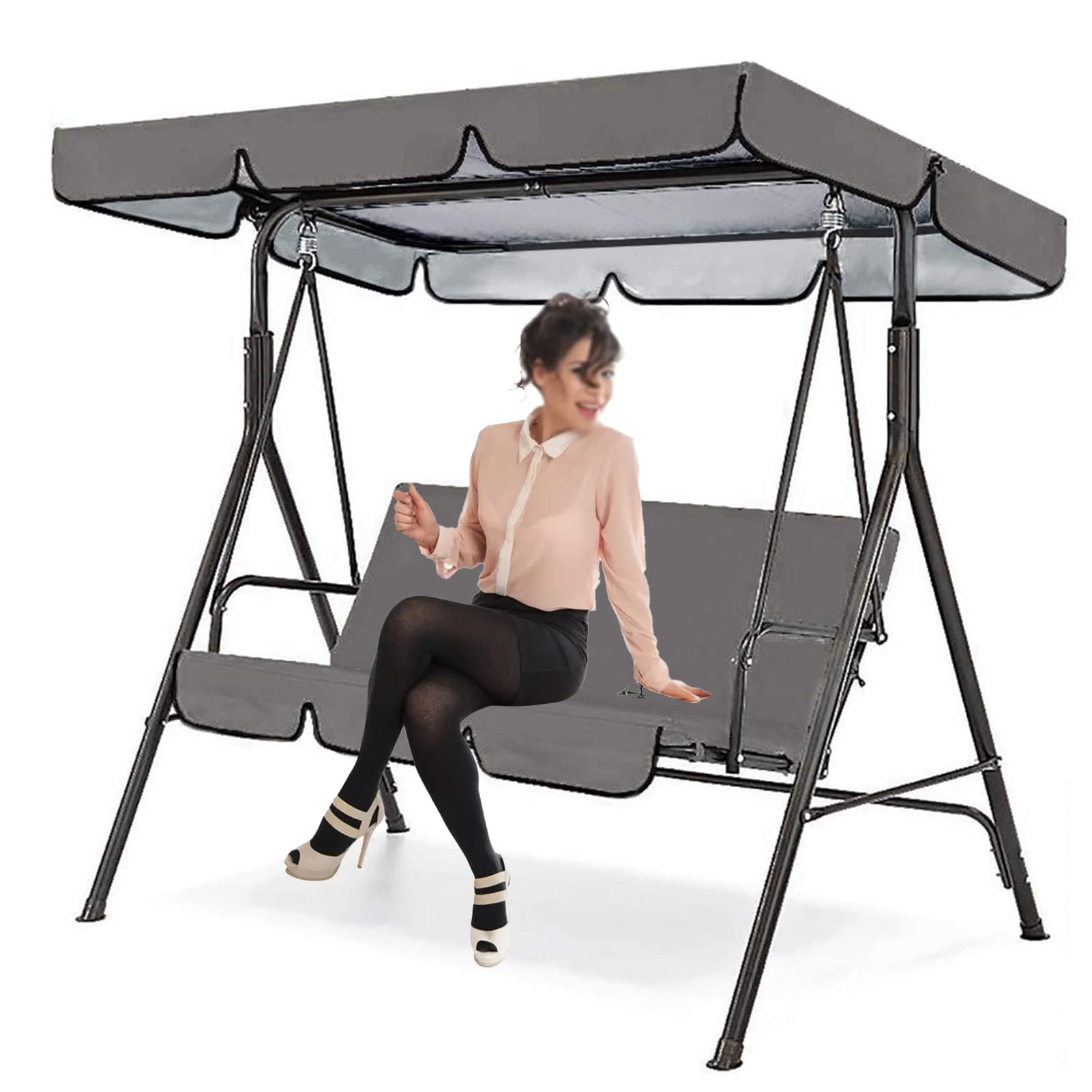 Toldo Recambio Balancin de Jardin con Cubierta Asiento 2/3 Plazas, Techo y Asiento de Repuesto para Columpio Jardín, Telas para Toldos Universal, Recubrimiento de PU Imp(Size:195x125x15cm,Color:Gris)