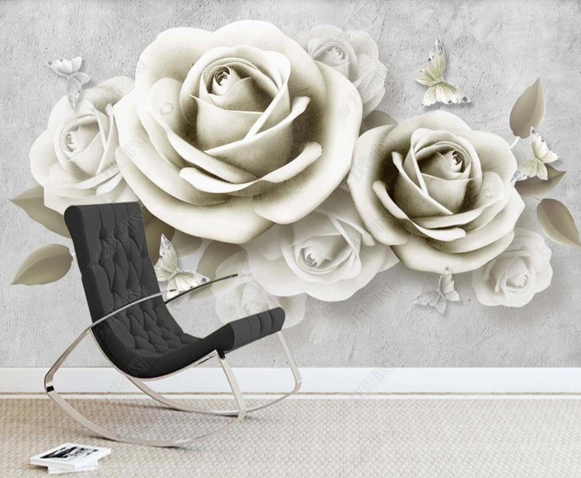 Papier peint panoramique roses 3D pour masquer un mur abîmé de salon