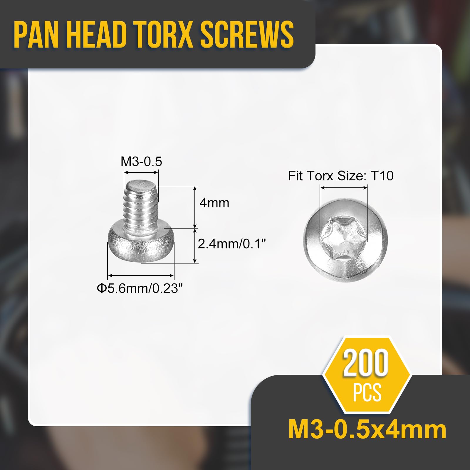 DTGN M3x4mm Pan Head Torx Security Screw, 200Pack, Good for Machinery - Image 2