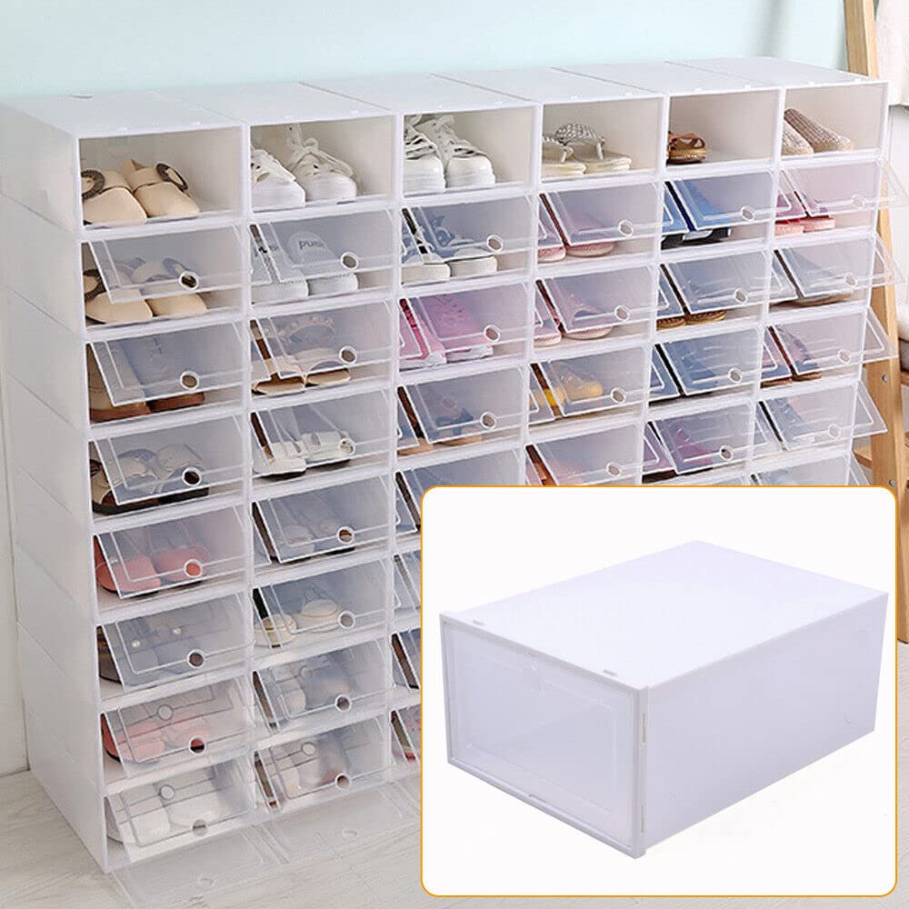 Shoe Storage Box, 24 Pack Plastic Shoe Box Set Foldable Storage Clear Stackable Shoe Organizer Rack for Home,Closet,Display,Space Saving