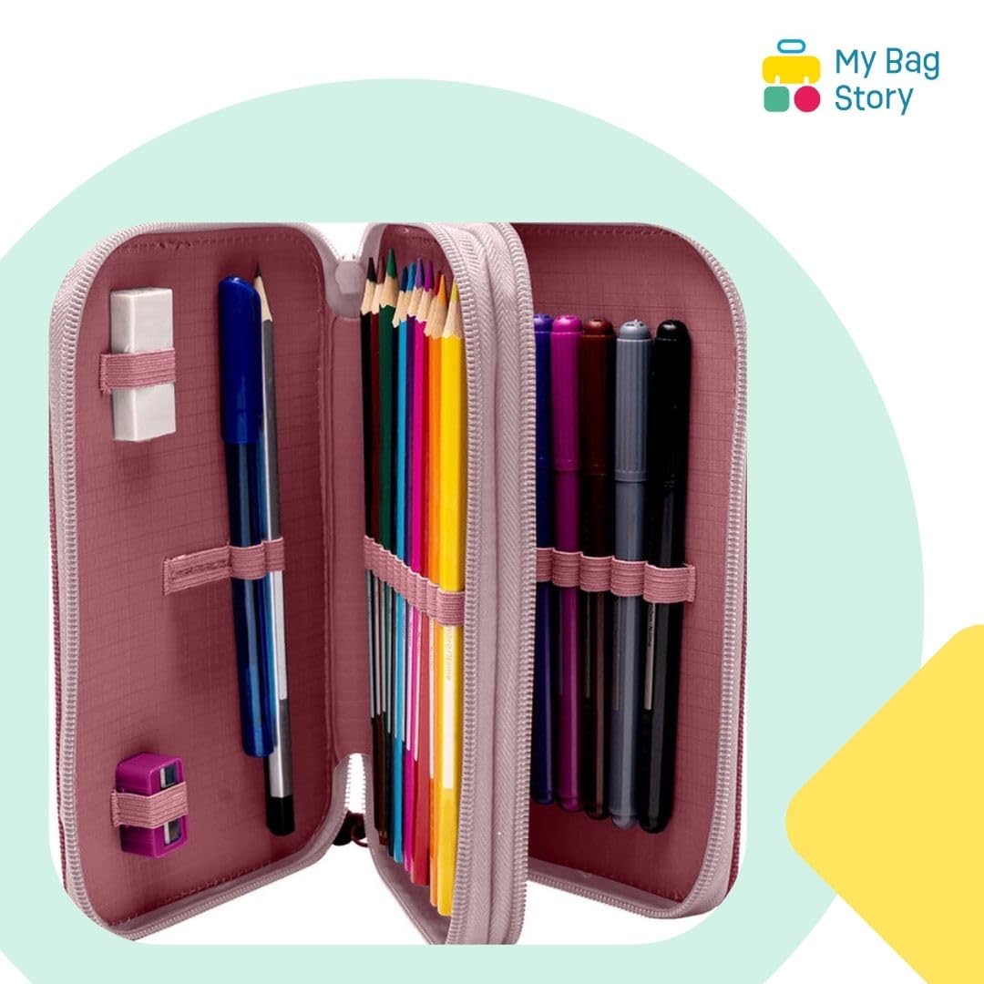 mybagstory - Stitch Filled School Pencil Case 20 x 14 x 5 cm Pencil Case 2 Compartments with Pencils, Felt Tip Pens and Accessories Girl's Hard Pencil Case Primary School - Image 4