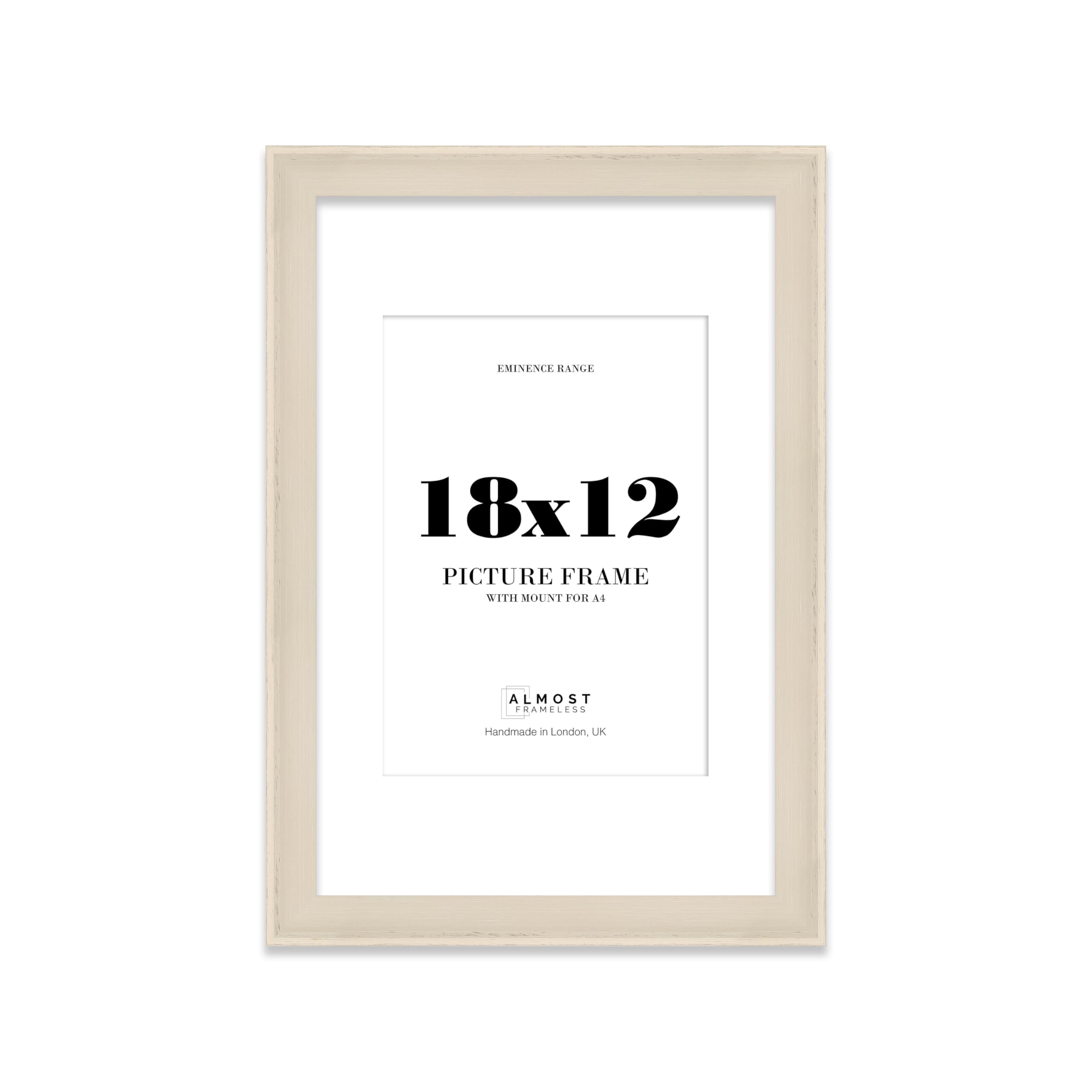 18x12" Cream Picture Frame with A4 Mount - Shabby Chic Photo Frame with Distressed Finish, Wall Hooks, 32mm Edge - 1 Pack