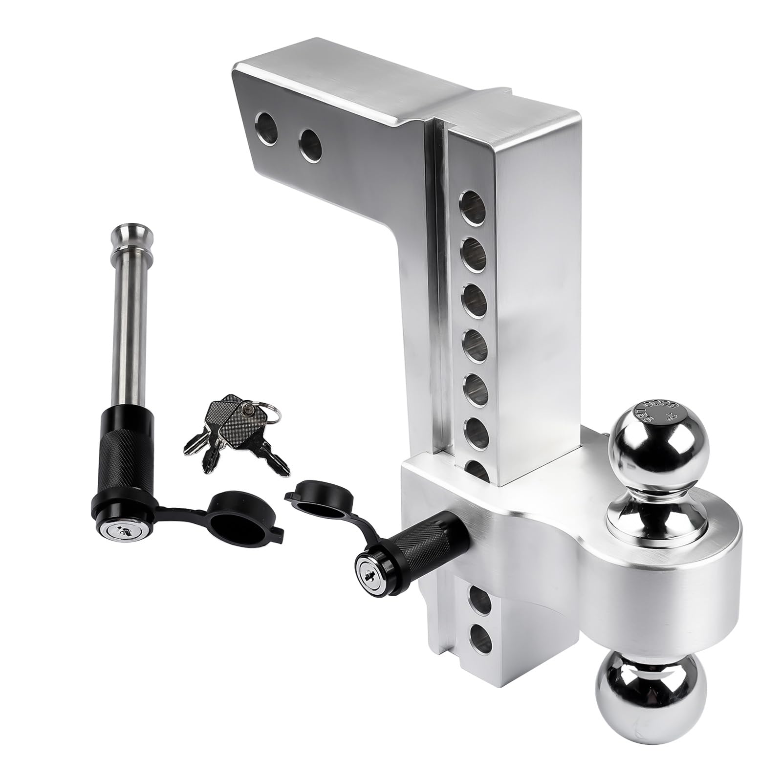 Photo 1 of Lamerto Adjustable Trailer Hitch Ball Mount for 2.5-Inch Receiver, 10-Inch Drop/Rise Hitch 18500LBS, 2" and 2-5/16" Balls, with 2 latches Locks, Silver