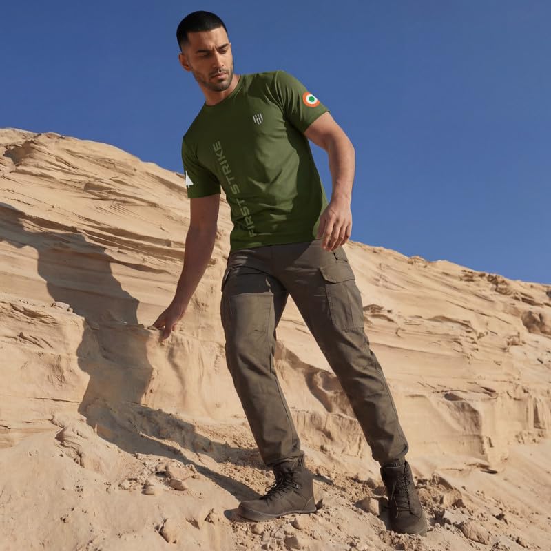 Image of Deployed First Strike Signature Luxesoft Cotton T-Shirt | Army t Shirt for Men | Military | Commando | t Shirts | Round Neck | Half Sleeve | Regular Fit | Black
