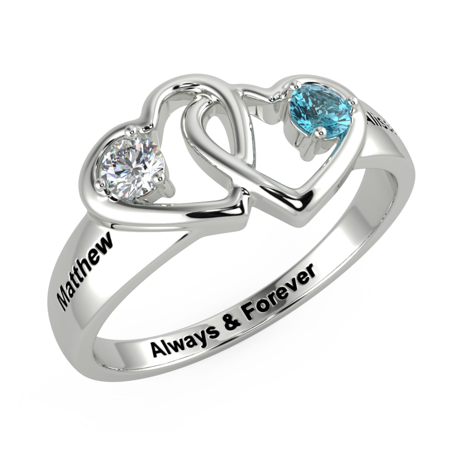 SOULMEET Personalisierter Geburtssteinring für Damen 9/14/18 Karat Massivgold mit zwei Geburtssteinen Geschenk für Mutter Ehefrau Oma Geburtstag Jahrestag Hochzeit Muttertag Größe 4–14 (15-23mm)