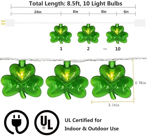 Miniatura 2 de Guirnalda de luces de trébol decoraciones del día de San Patricio con 10 luces LED de trébol verde de 85 pies impermeable para fiestas bares hogar