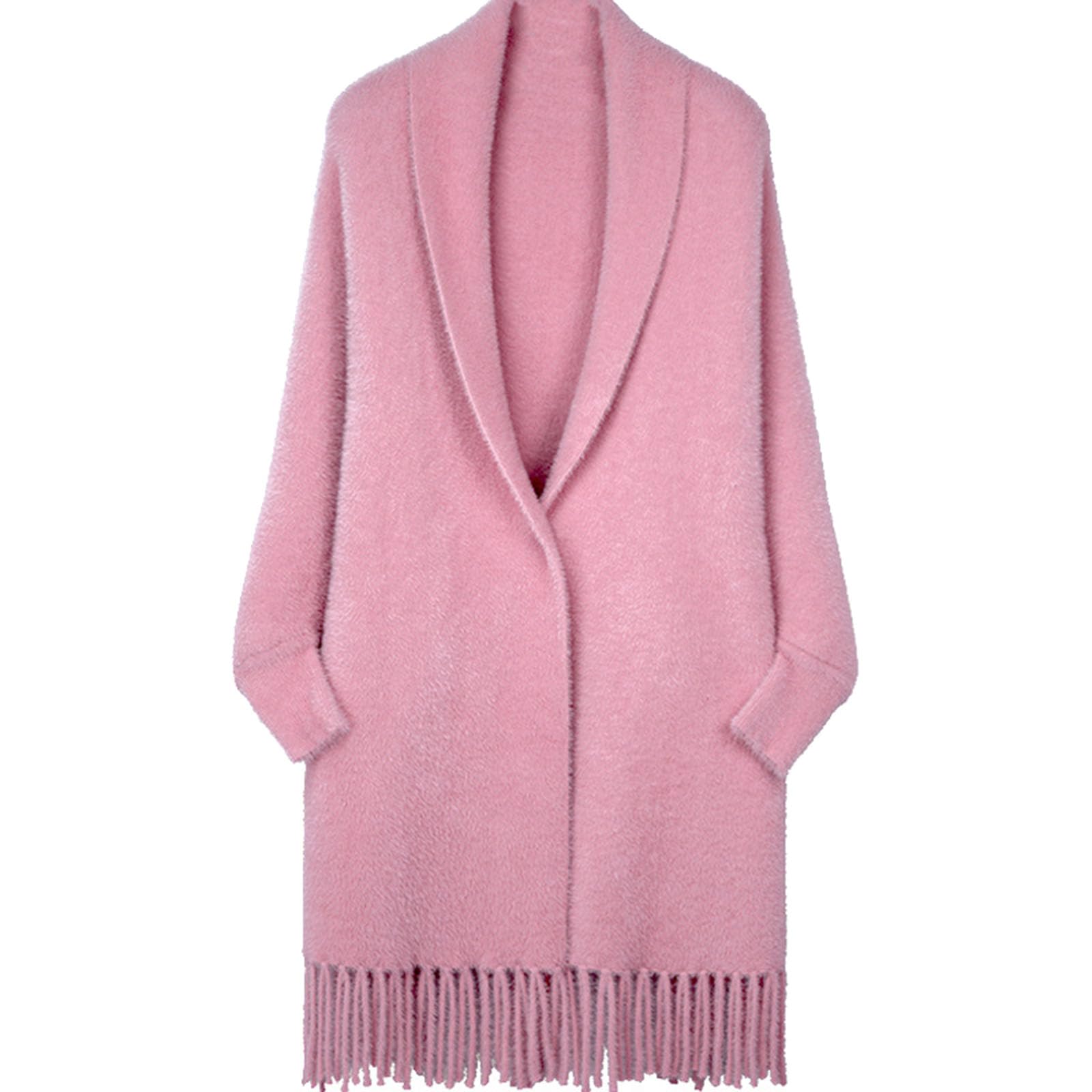 Générique Poncho Cape en Maille Douce pour Femme, Cardigan à Manches Longues Ouvert sur Le Devant avec châle à Pompons pour l'automne-Hiver