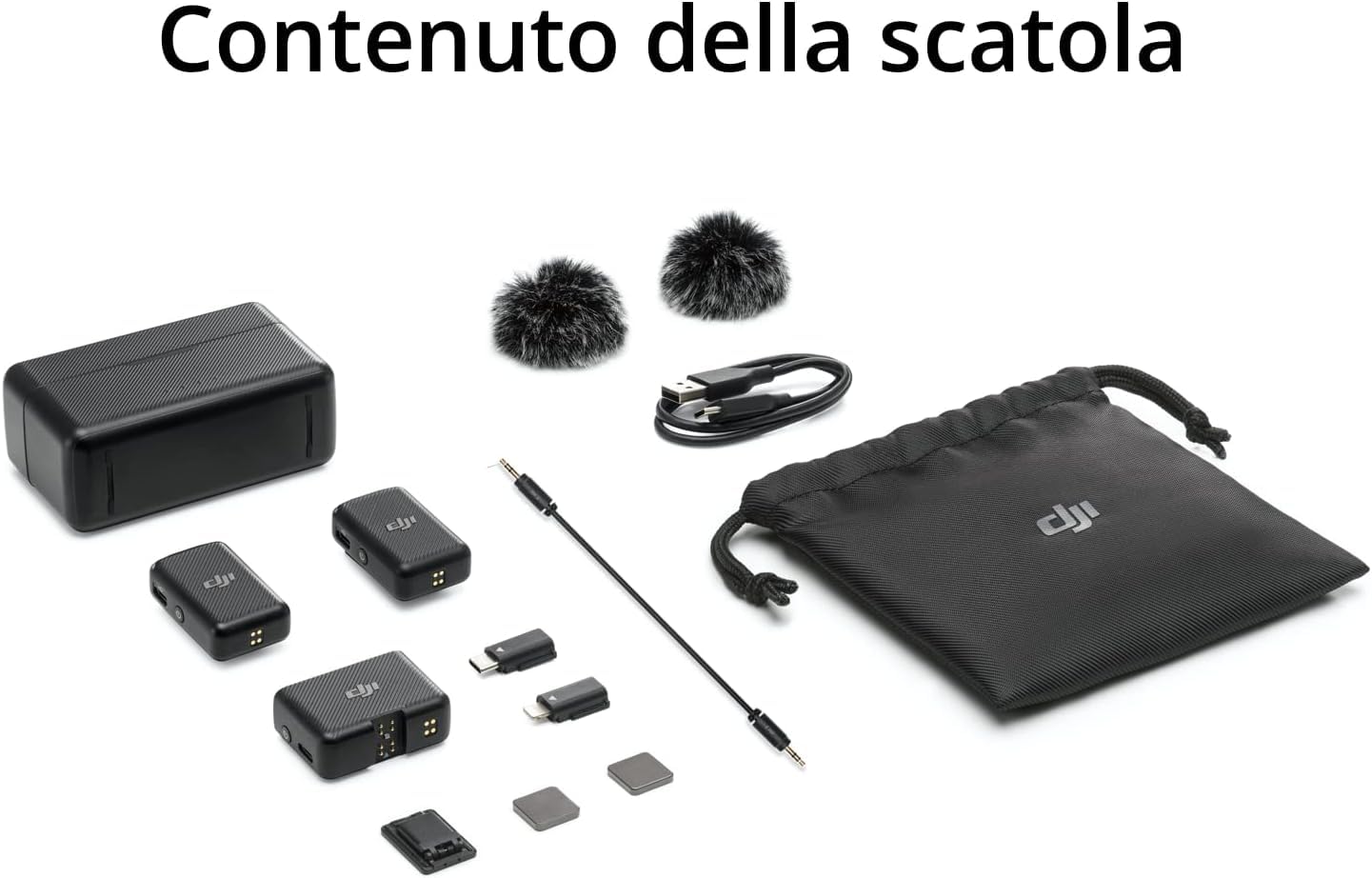 DJI Mic (2 TX + 1 RX + custodia di ricarica), microfono wireless, distanza fino a 250 m, batteria da 15 ore, eliminazione del rumore Microfono wireless per PC, iPhone, interviste, YouTube, vlog