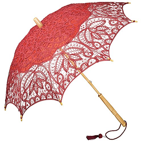Preisvergleich Produktbild VON LILIENFELD Hochzeitsschirm Brautschirm Vivienne Battenburg Spitze Deko Sonnenschirm Accessoire Burgunderrot / Bordeaux