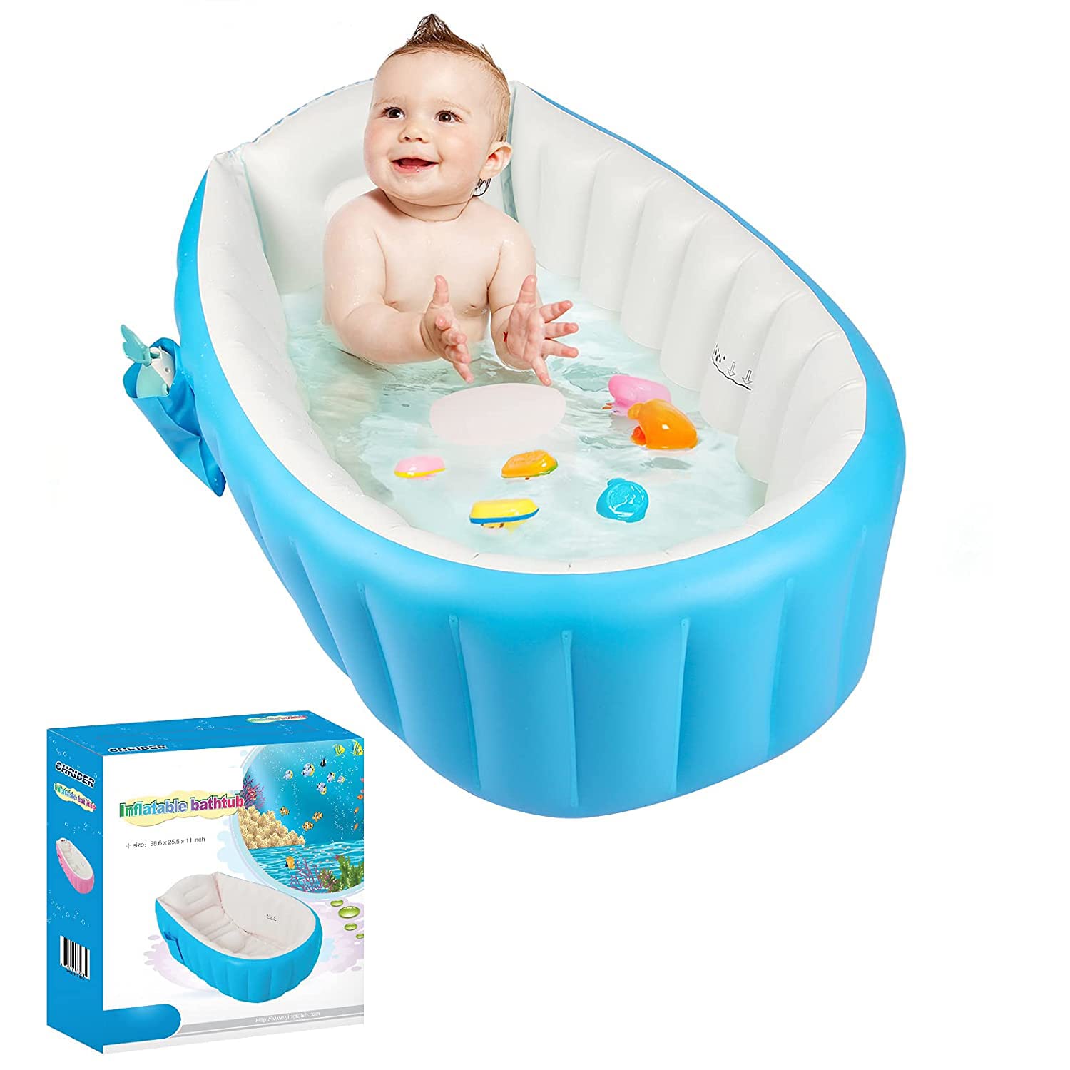 MOSYCLE Baby Inflatable Bathtub Toddler Inflatable Mini Air Bath Tub Portable Foldable Non-Slip Mini Air Swimming Pool Shower Tub For Baby (BLUE)