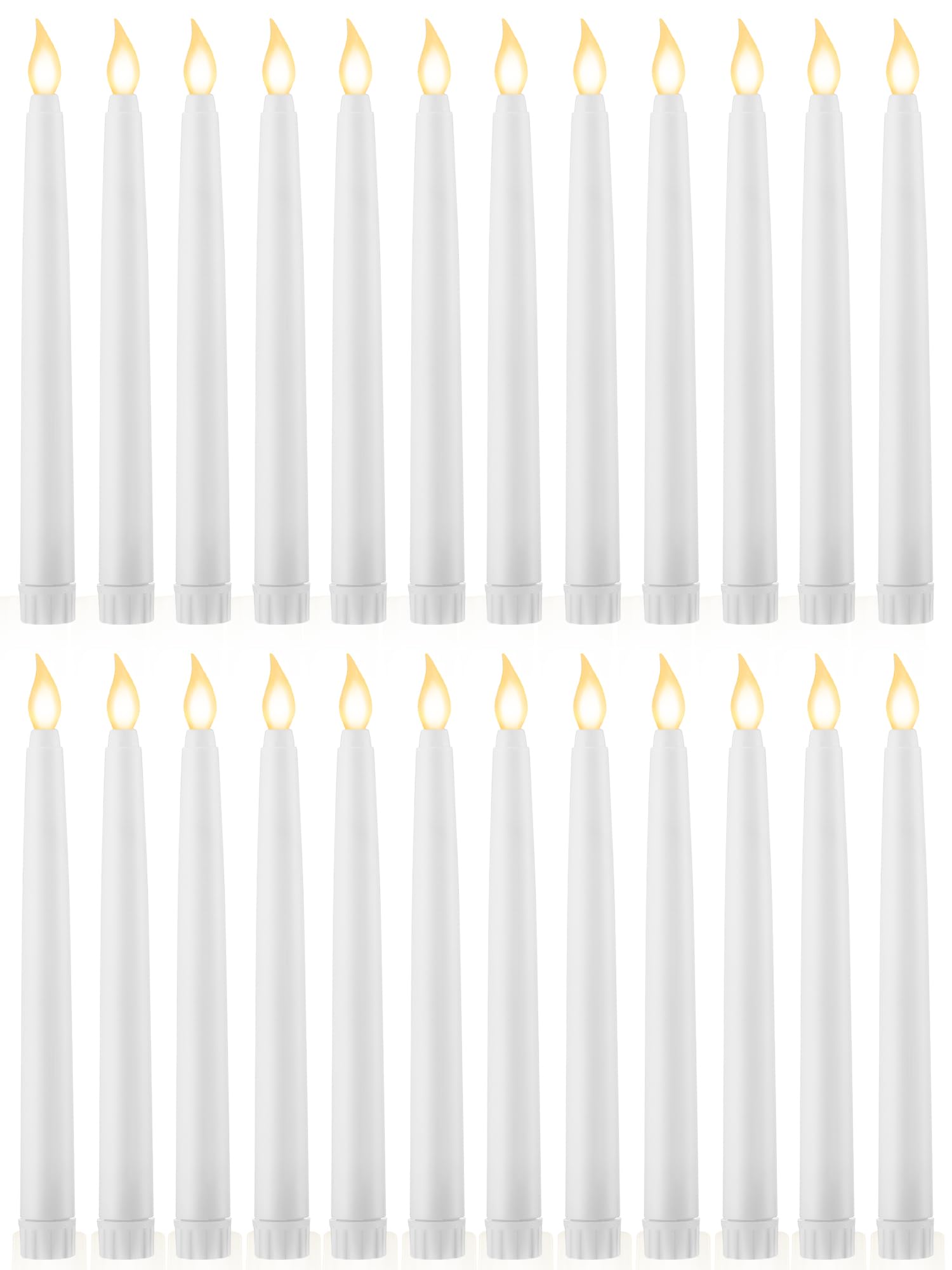 Treela 24 Pcs Flameless Taper Candles Battery Operated ulkB Fake Candles Light LED Candle Sticks Flickering Tapered for Wedding Anniversary Holiday Decoration(Basic,8 Inch,White)