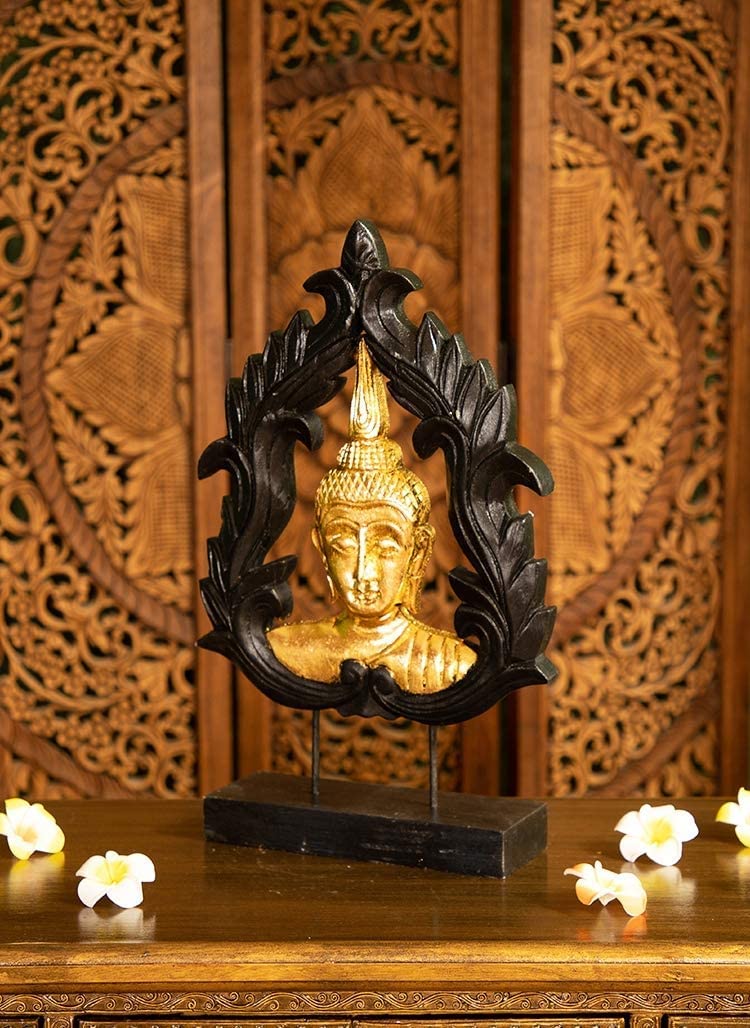 Amazon.co.jp: 仏像、タイ仏頭彫刻、木彫り仏陀の装飾ホーム仏教禅