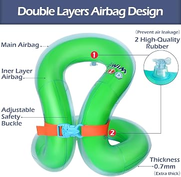 Floaties Swim Vest for Child, Portable Inflatable Pool Floats Swimming Ring with Adjustable Safety Buckle, Safety Swim Arm Bands with Double Surround Air Bag, Durable Float Tube for Kids