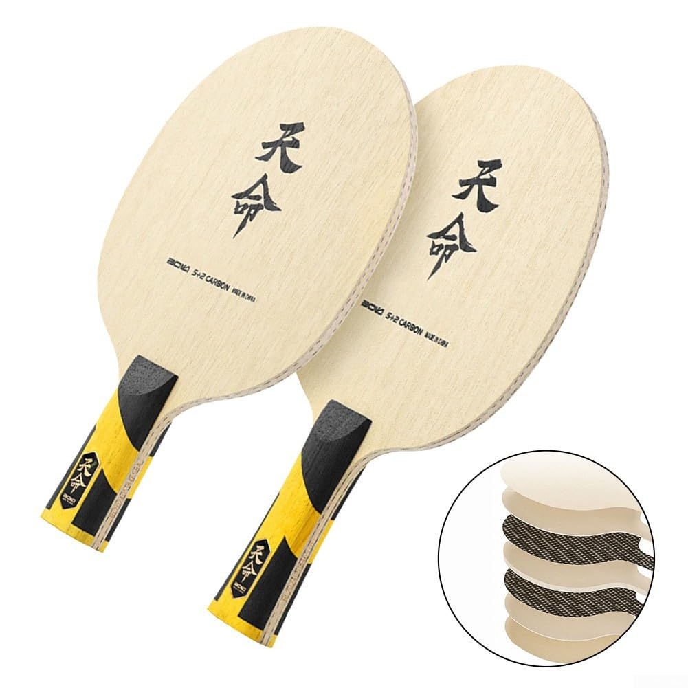 Tabella lunga della fibra del carbonio della maniglia 260mm di ping-pong FL della fibra del carbonio | Manico lungo FL 260mm, tecnologia in fibra profonda, sensazione di legno puro, alto potere inferiore, design aramidico giallo
