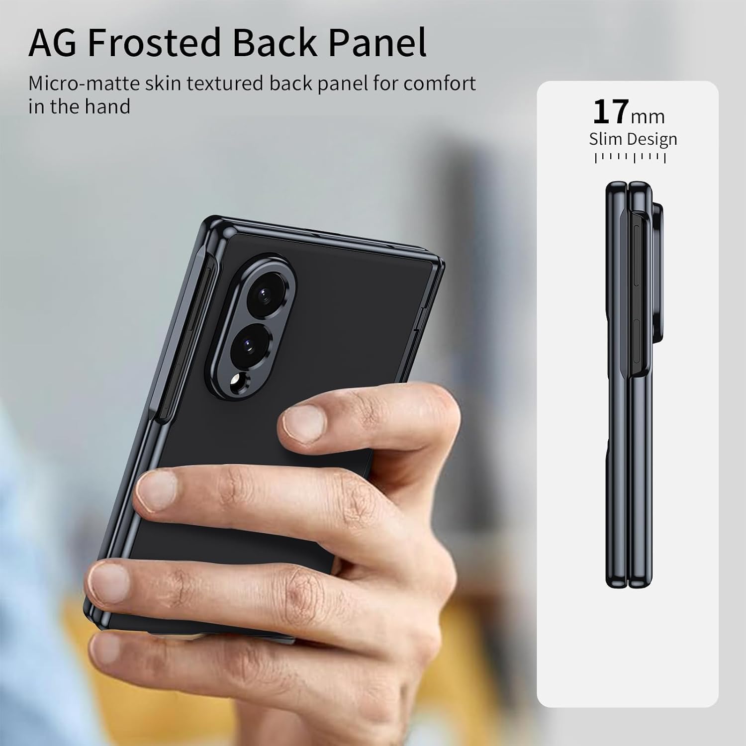 Back Cover for Samsung Galaxy Z Fold 8 Case, Front & Back Frosted Case Cover with Tempered Glass & Hinge Protection (Black, Samsung Galaxy Z Fold 8 Wide) — Amazon image 7