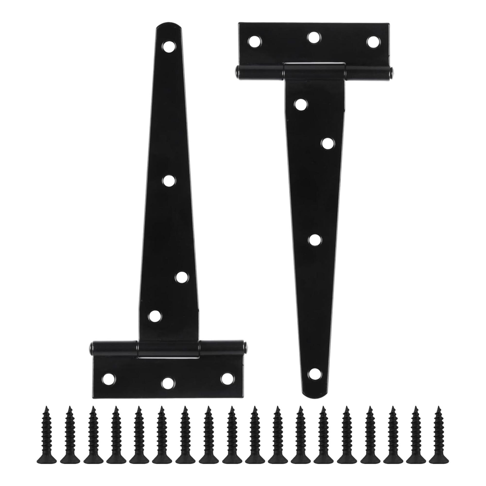 Multipack T-Hinges with Screws, Heavy Duty T-Strap Gate Hinges, Black Coated Metal Tee Hinges