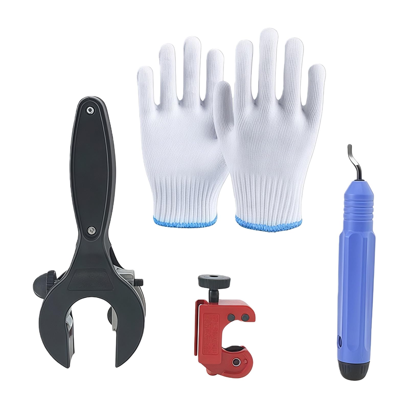 Piceioep Black Precisions Copper Pipe Ratchets Cutter For Thin Wall Tubes Includes Deburring Tool And Gloves (5/16" To 1-1/8 ") Ratcheting Pipe Cutter Tool
