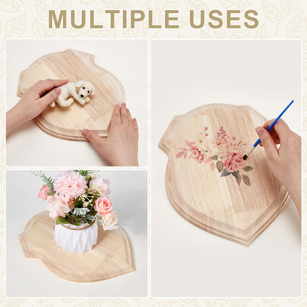 FINGERINSPIRE 4 Pièces Socle en Bois Forme Bouclier 30x22,5x1,7cm Couleur Bois Brûlé Base Artisanale Naturel Non Fini Socle Présentation pour Œuvres Art Bijoux Présentation Objets Collection