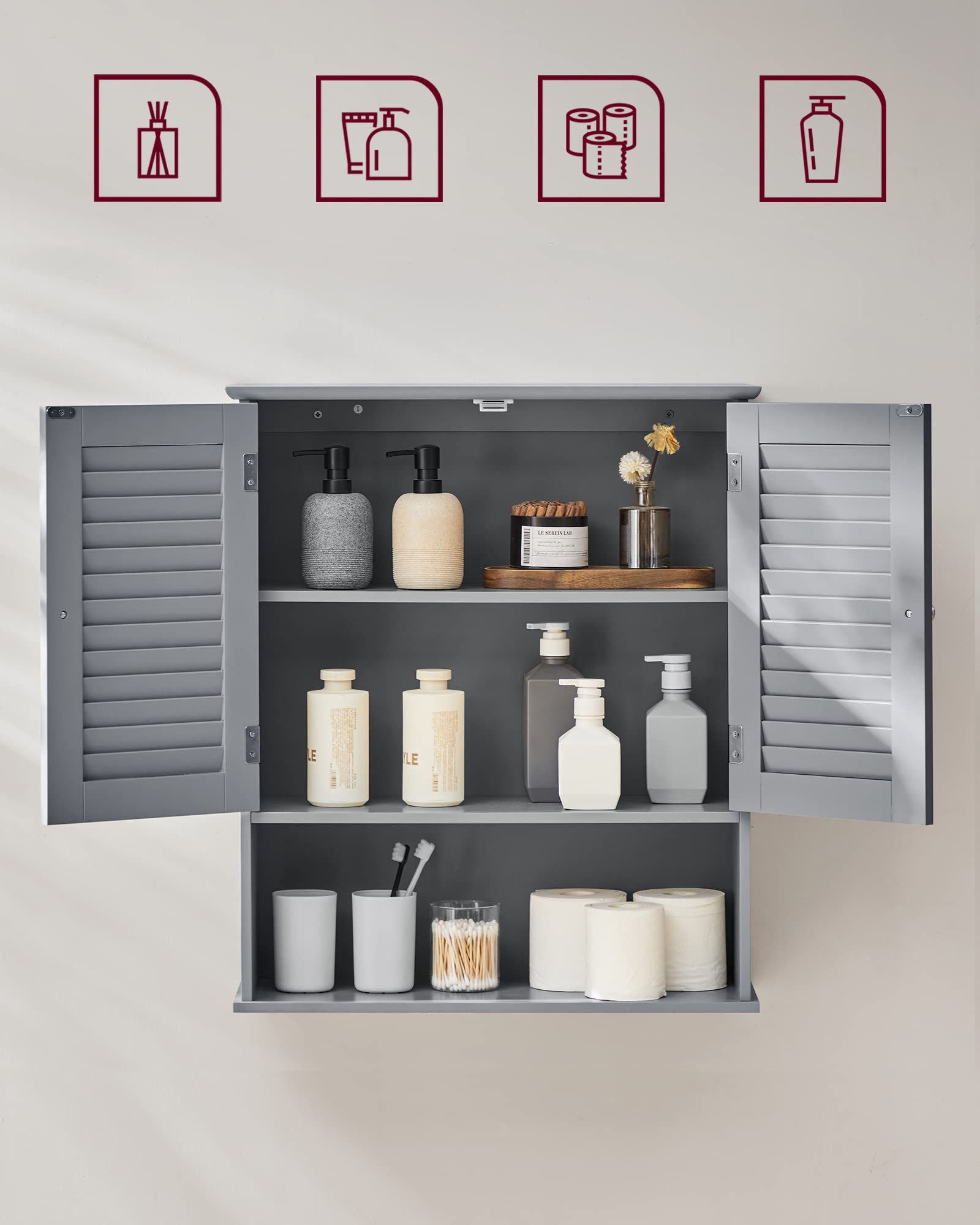 MX VASAGLE Armario de Pared para Baño 20 x 60 x 70 cm con Estante