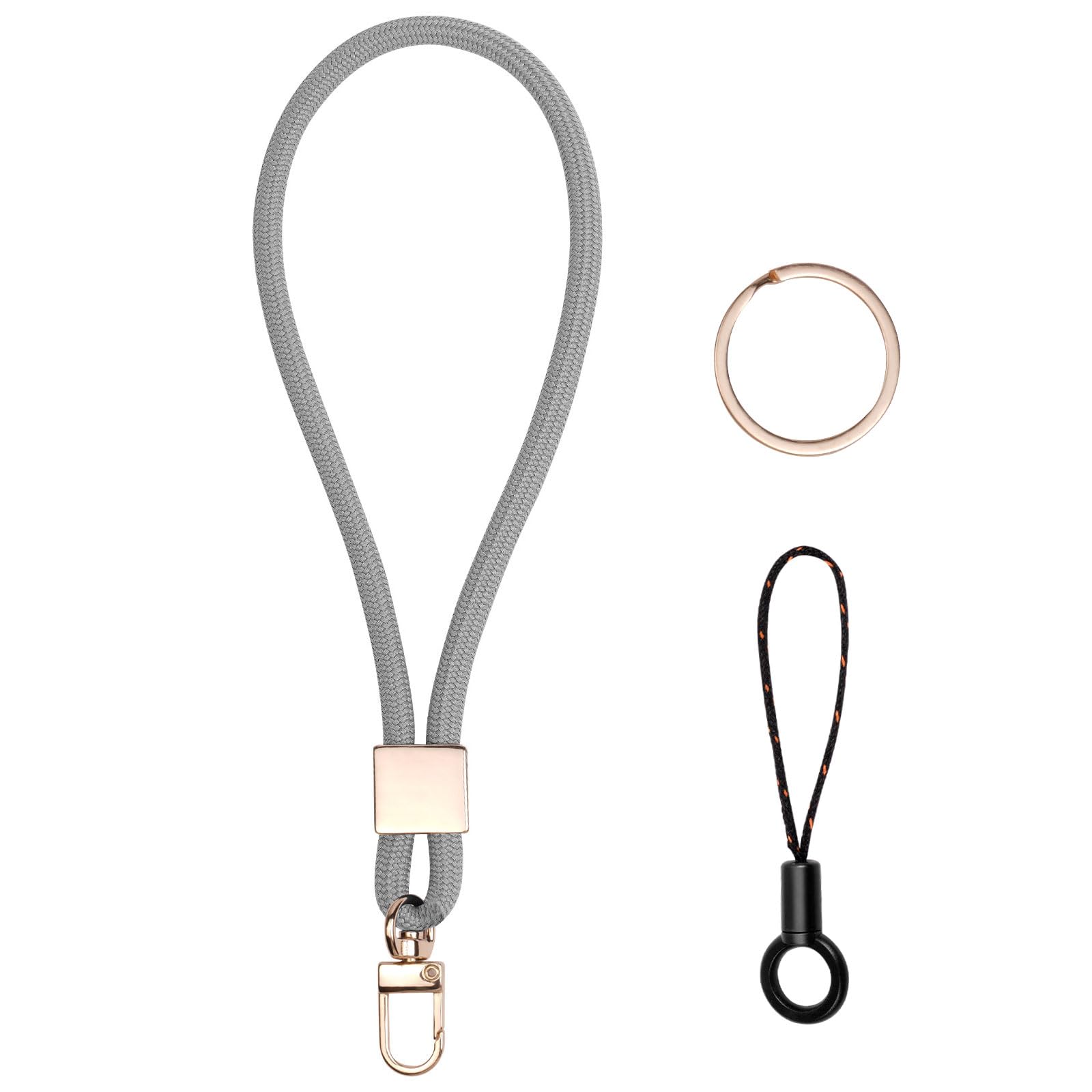 Vicloon Schlüsselband Kurz, Nylon Lanyards mit karabiner, Schlüsselbänder Umhängebänder mit Drehbarem Metallclip Abnehmbare Neck Lanyard Langes Handgelenk Paracord Schlüsselanhänger(Asche)