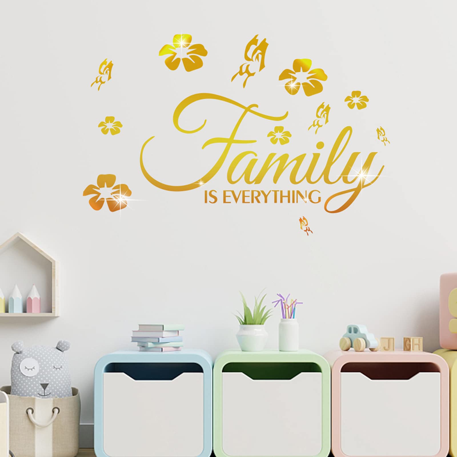 INCAUCA Family is Everything Wall Decor, 3D Acrylic Mirror Wall Decal Stickers Family Letter Quotes, Silver - Image 2
